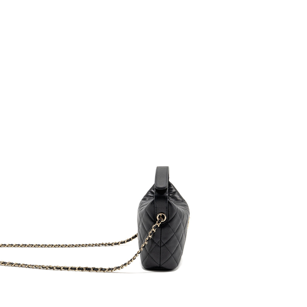 CHANEL 25C DETAIL CC LOGO QUILTED HOBO BAG CAVIAR BLACK LGHW (MICROCHIP)