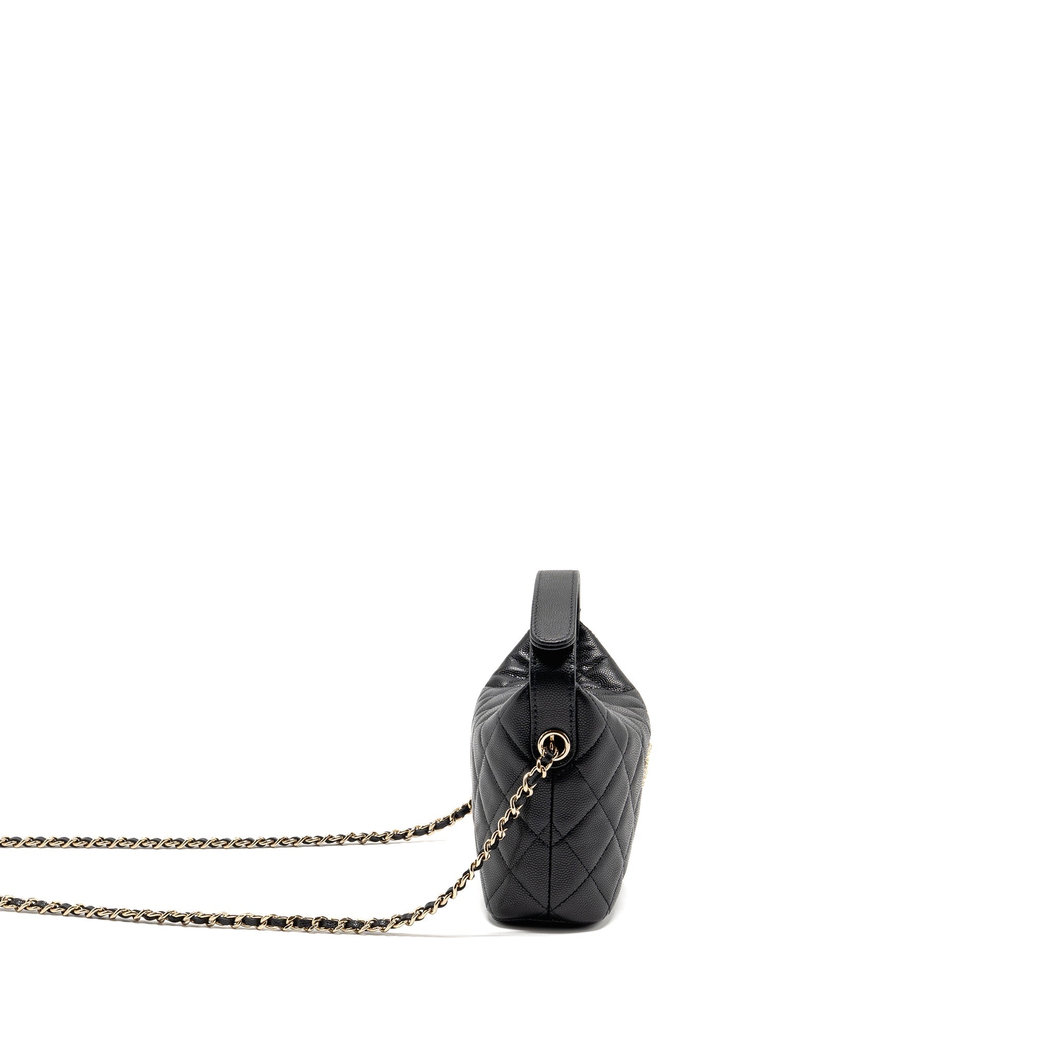 CHANEL 25C DETAIL CC LOGO QUILTED HOBO BAG CAVIAR BLACK LGHW (MICROCHIP)