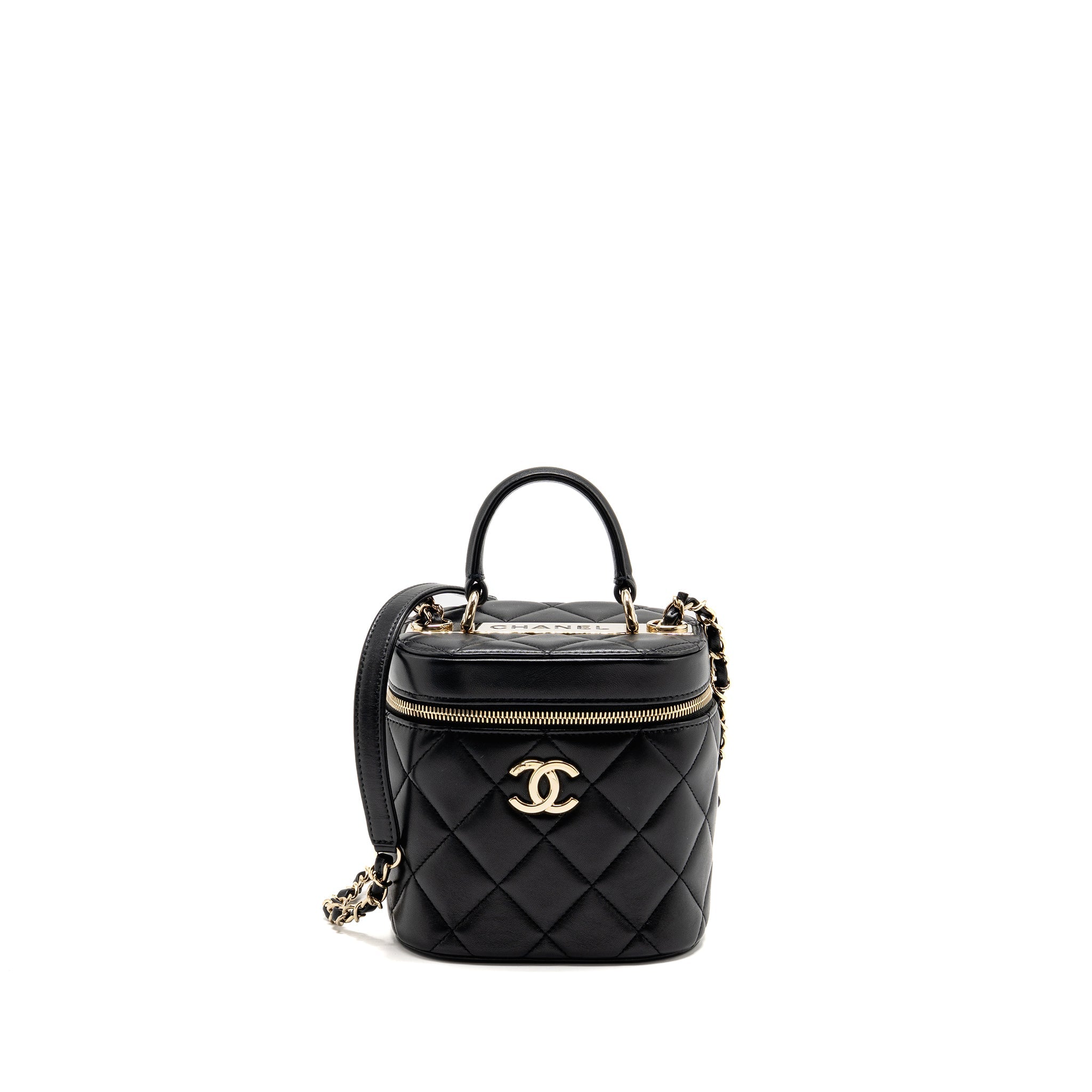 CHANEL TRENDY CC ROUND VANITY CASE CROSSBODY BAG LAMBSKIN BLACK LGHW