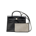 HERMES HERBAG 31 ZIP BAG BERLINE CANVAS/HUNTER LEATHER BLACK/ECRU-BLACK SHW