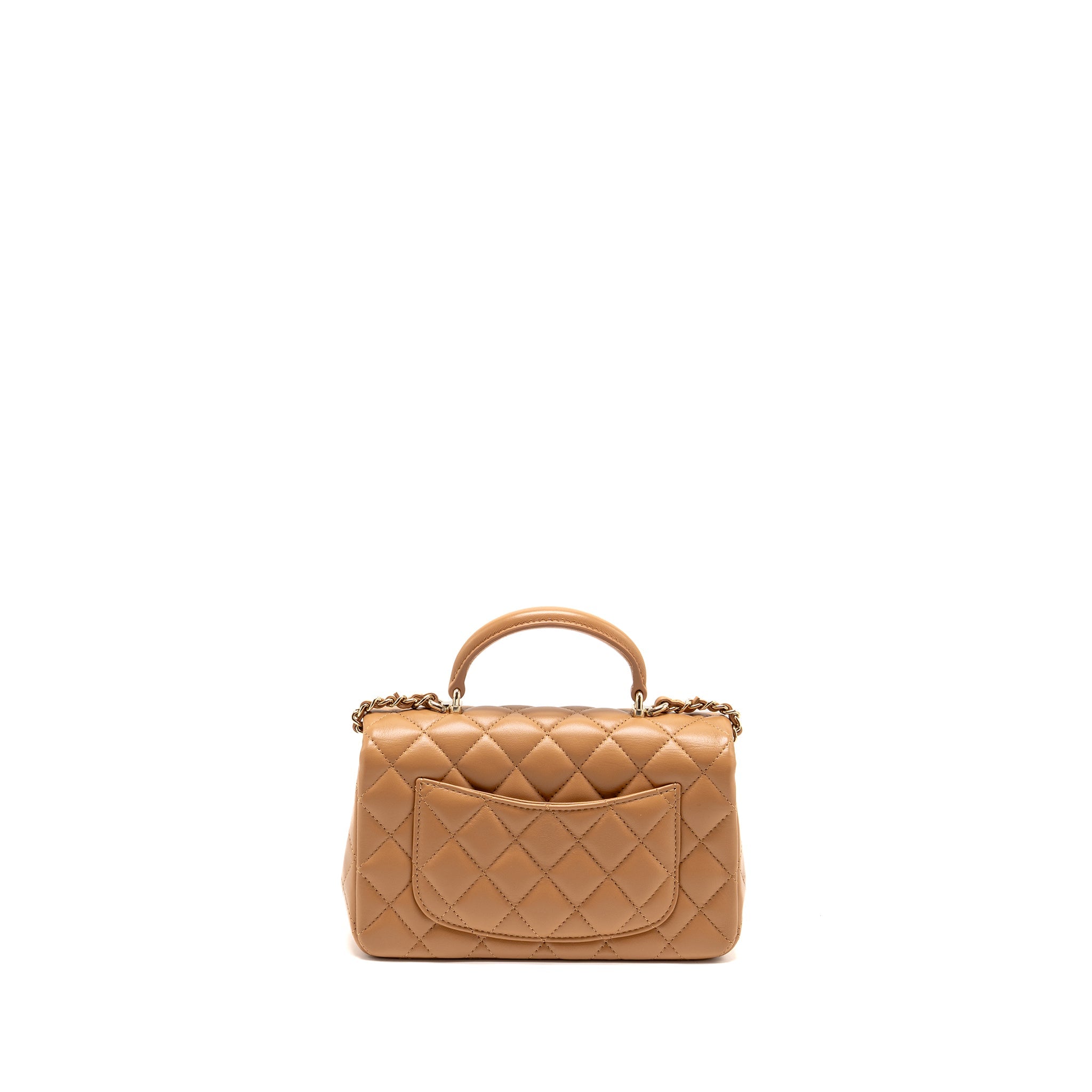 CHANEL TOP HANDLE MINI RECTANGULAR FLAP BAG LAMBSKIN CARAMEL LGHW(MICROCHIP)