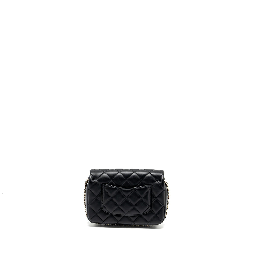 CHANEL QUILTED FLAP BAG WITH PEARL CHAIN LAMBSKIN BLACK LGHW