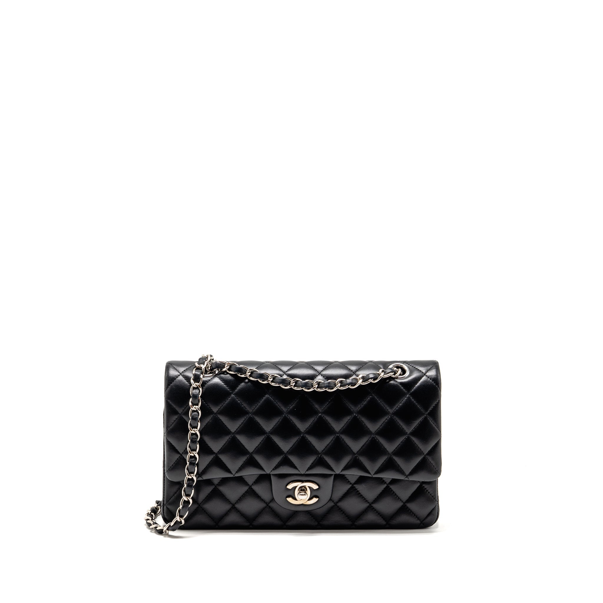 CHANEL MEDIUM CLASSIC DOUBLE FLAP BAG LAMBSKIN BLACK SHW