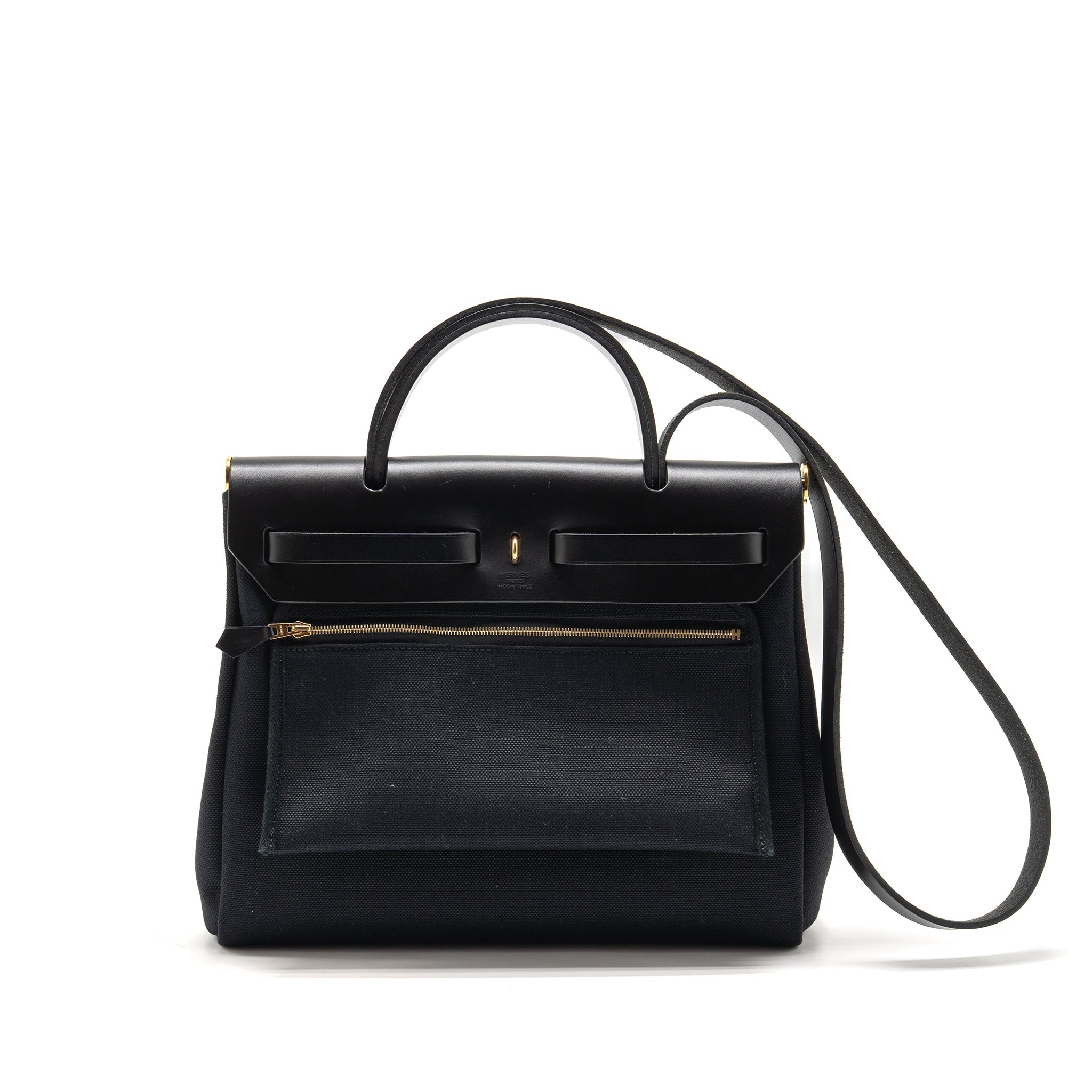 HERMES HERBAG 31 HUNTER LEATHER/CANVAS BLACK GHW