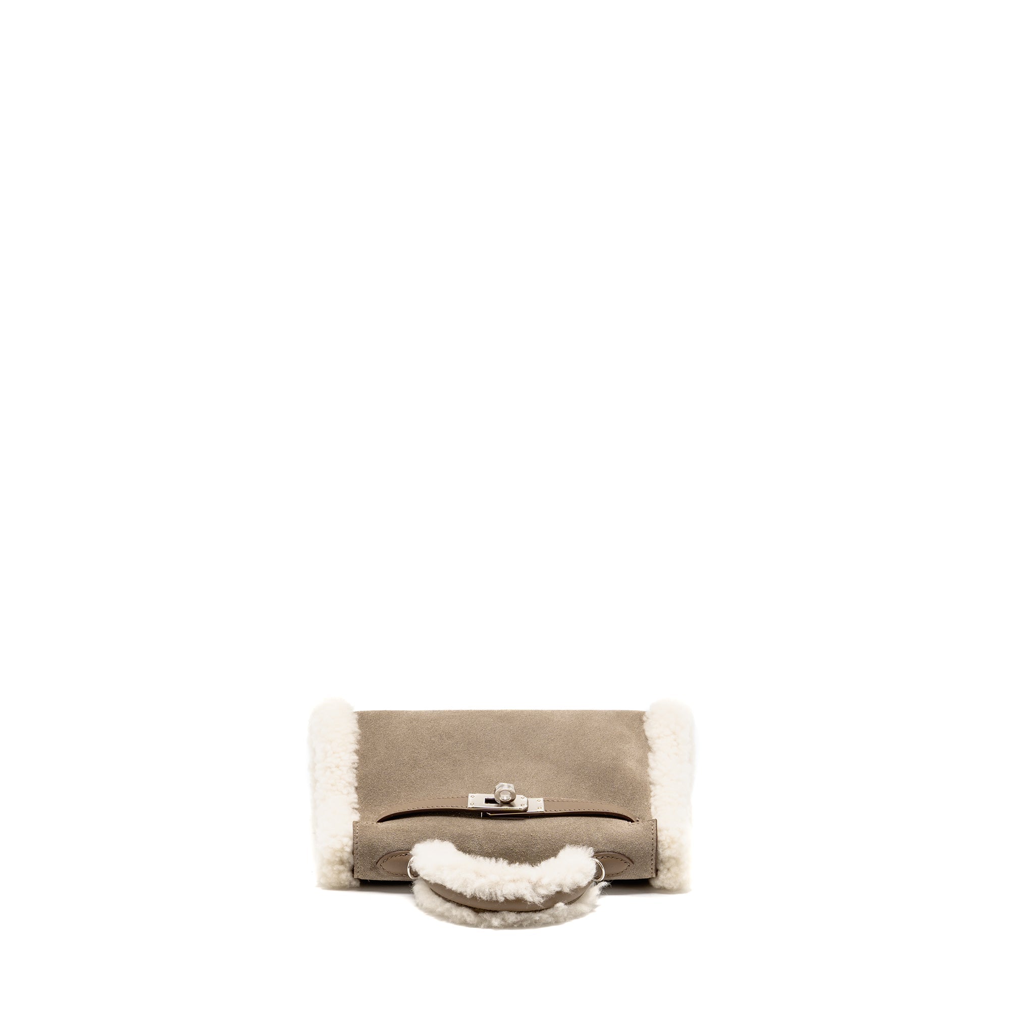 HERMES MINI KELLY PLUCH GRIZZLY/SWIFT/MOUTON MERINOS GRIS CAILLOU/ECRU/ETOUPE SHW