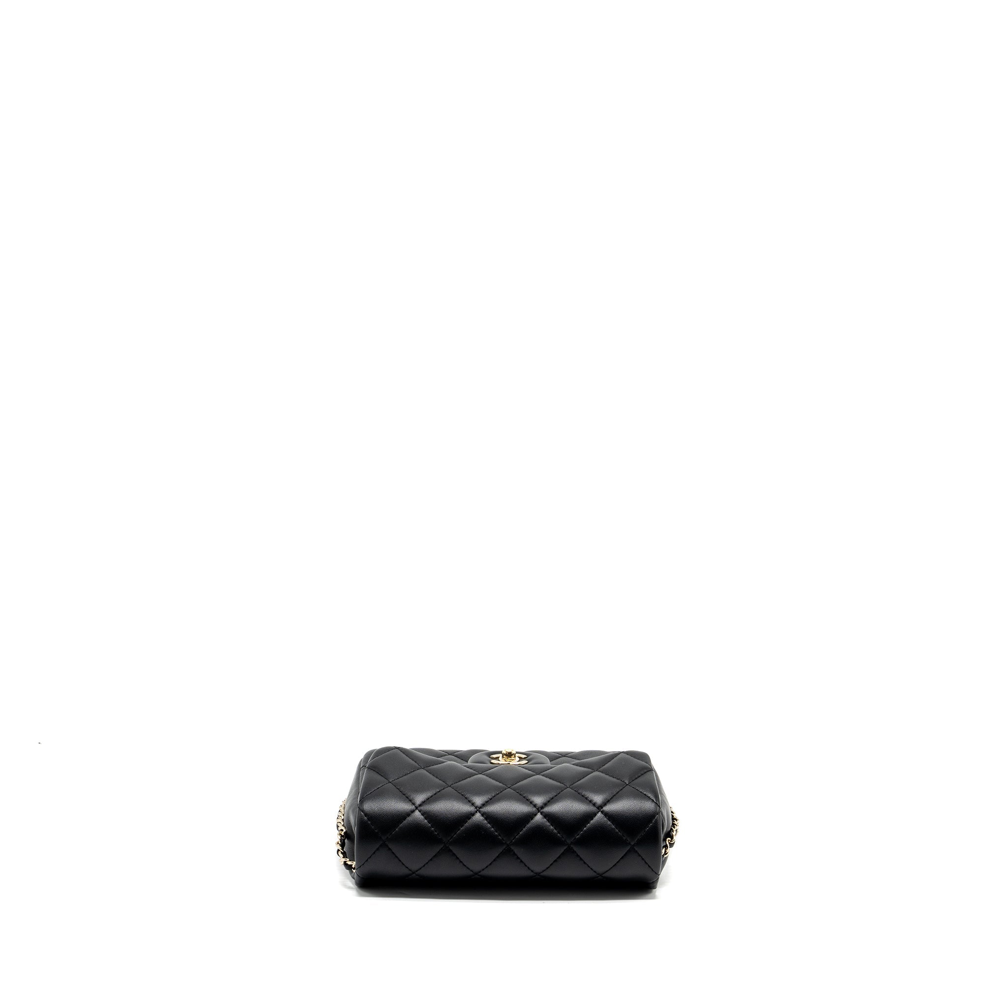 CHANEL QUILTED FLAP BAG WITH PEARL CHAIN LAMBSKIN BLACK LGHW