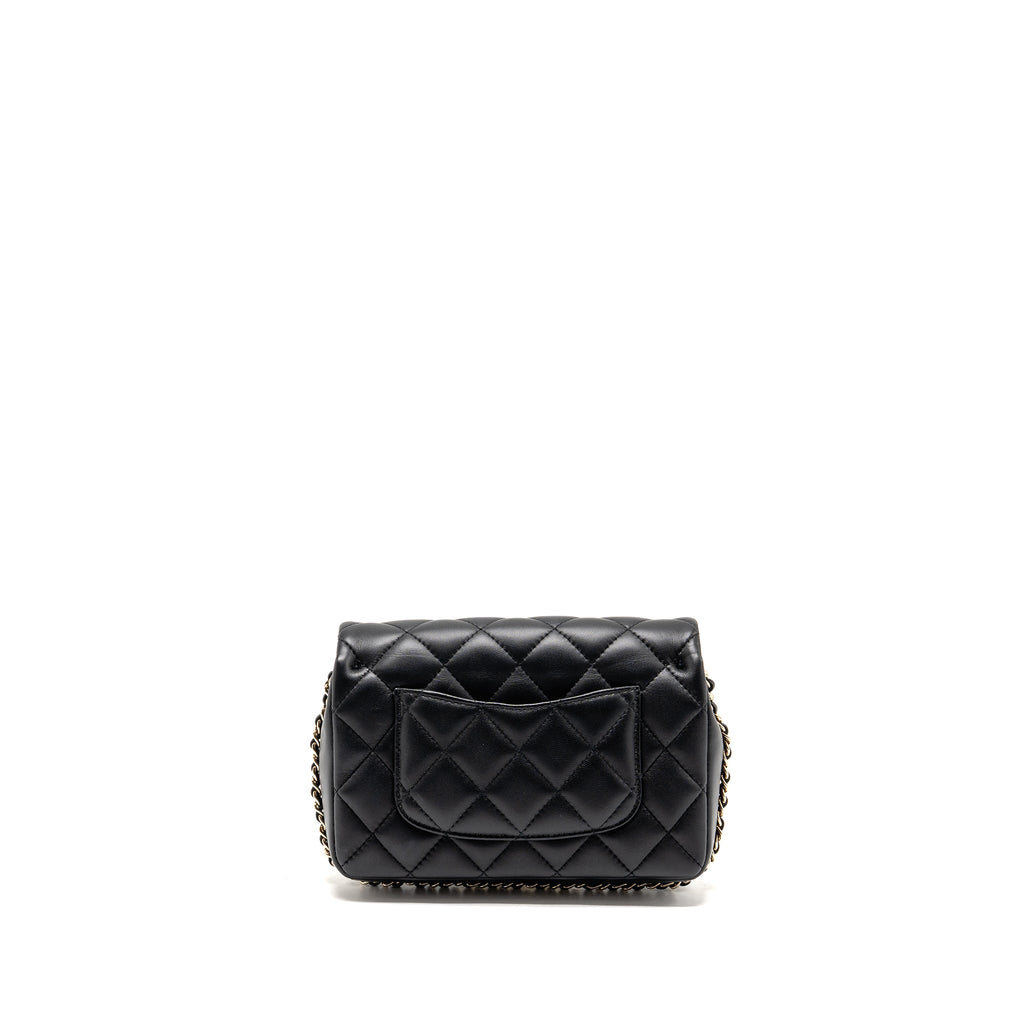 CHANEL QUILTED FLAP BAG WITH PEARL DETAILED CHAIN LAMBSKIN BLACK LGHW