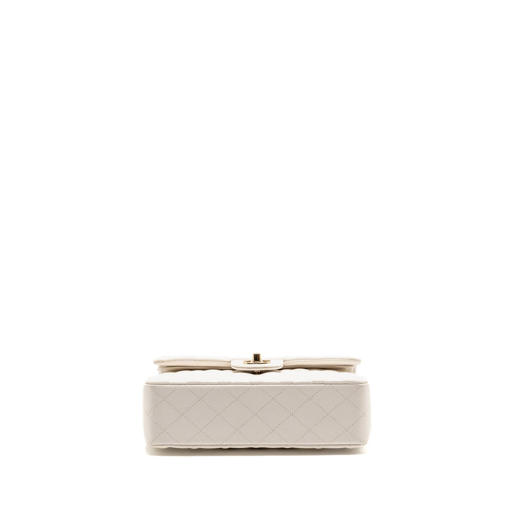CHANEL SMALL CLASSIC DOUBLE FLAP BAG CAVIAR WHITE LGHW (MICROCHIP)