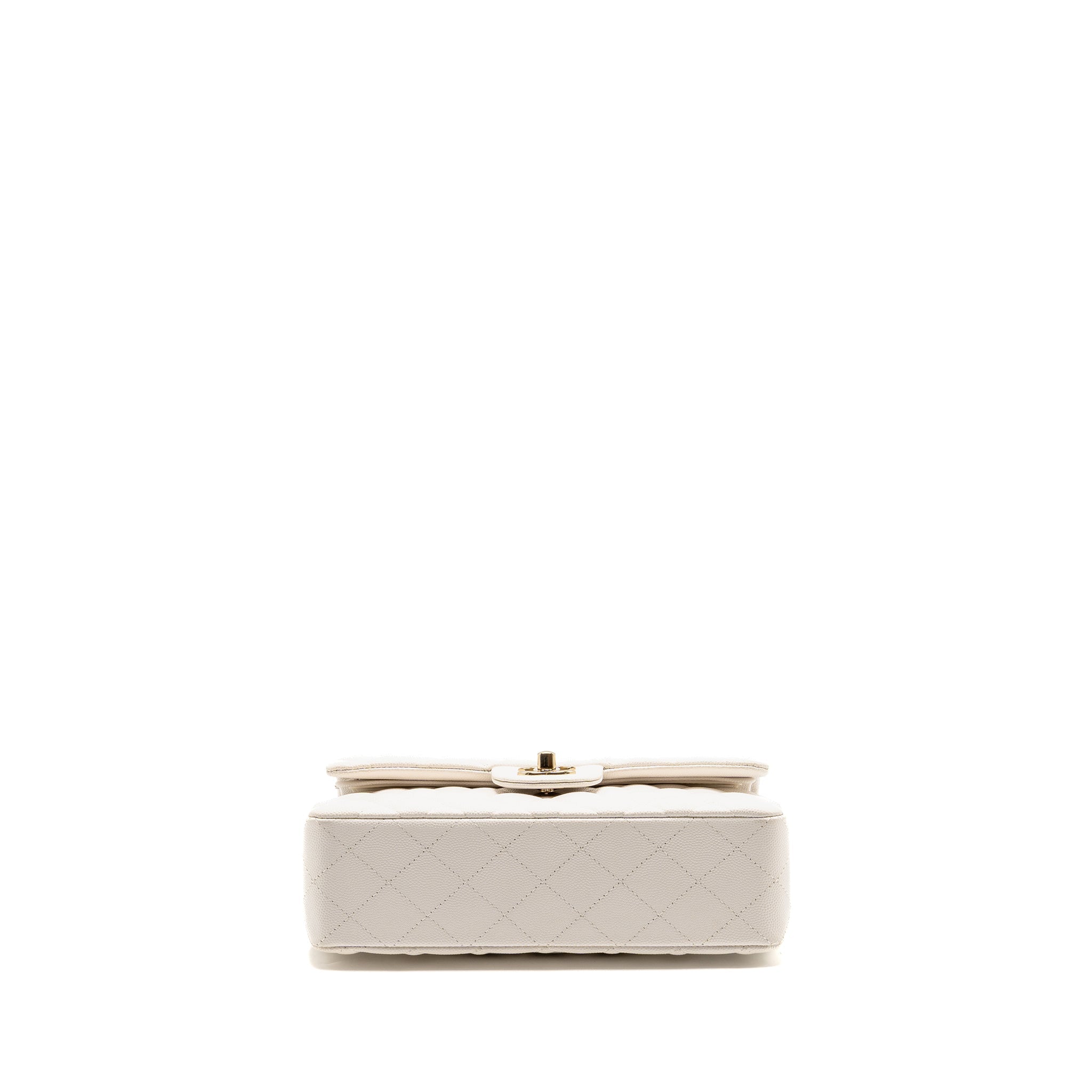 CHANEL SMALL CLASSIC DOUBLE FLAP BAG CAVIAR WHITE LGHW (MICROCHIP)