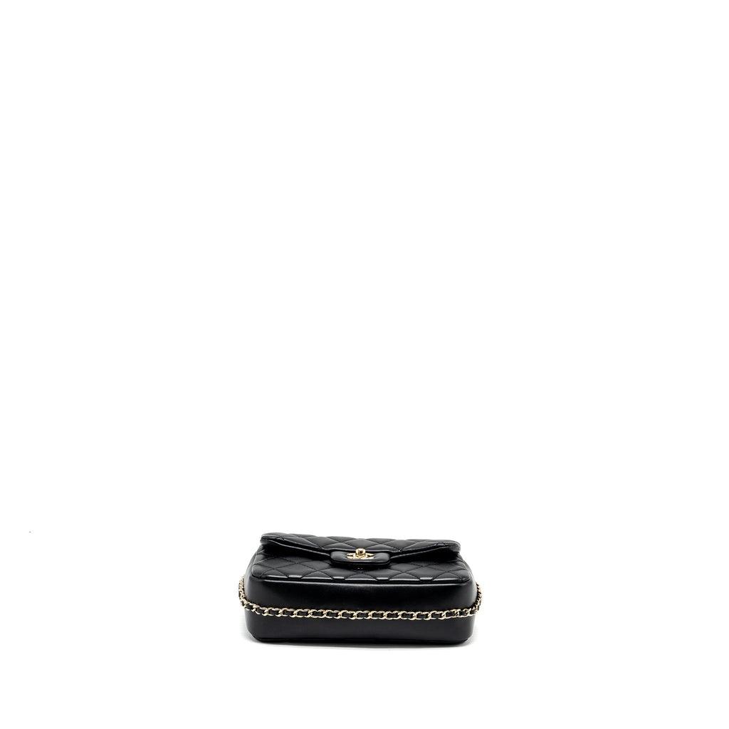 CHANEL QUILTED FLAP BAG WITH PEARL CHAIN LAMBSKIN BLACK LGHW