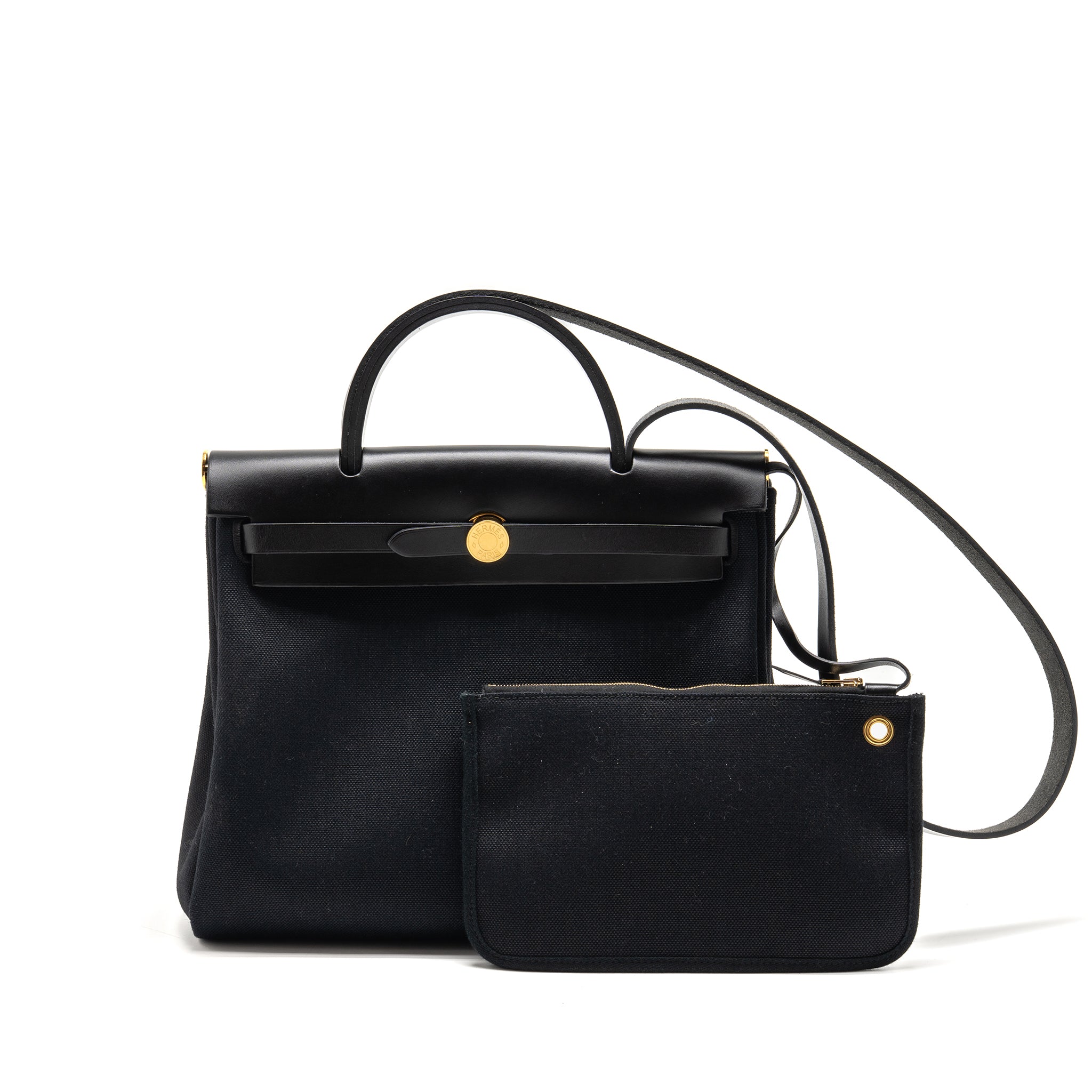 HERMES HERBAG 31 HUNTER LEATHER/CANVAS BLACK GHW