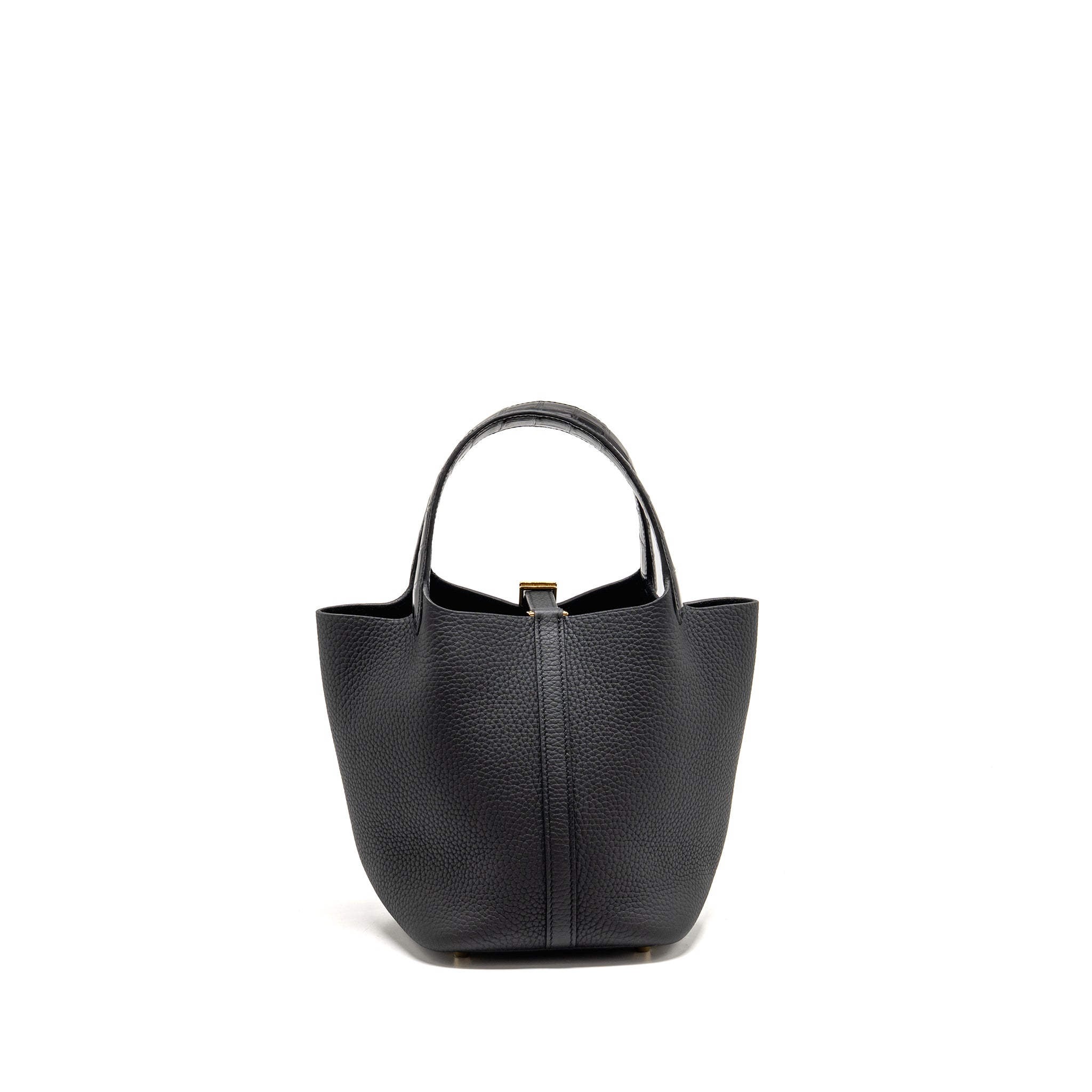 HERMES PICOTIN 18 TOUCH LOCK BAG CLEMENCE/ALLIGATOR MISSISSIPPIENSIS MAT BLACK GHW