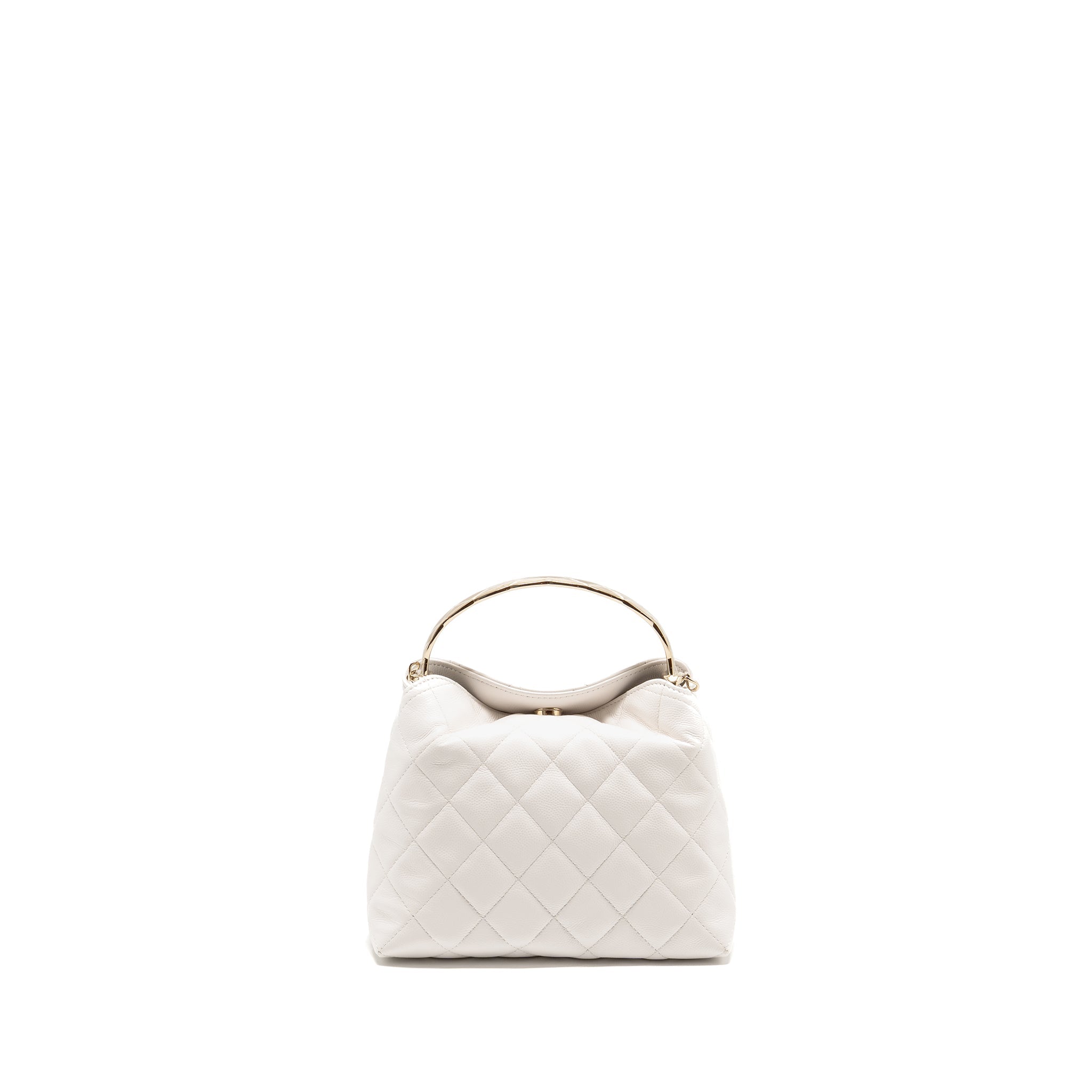 CHANEL 25S COCO CRUSH HANDLE BAG CAVIAR WHITE LGHW (MICROCHIP)