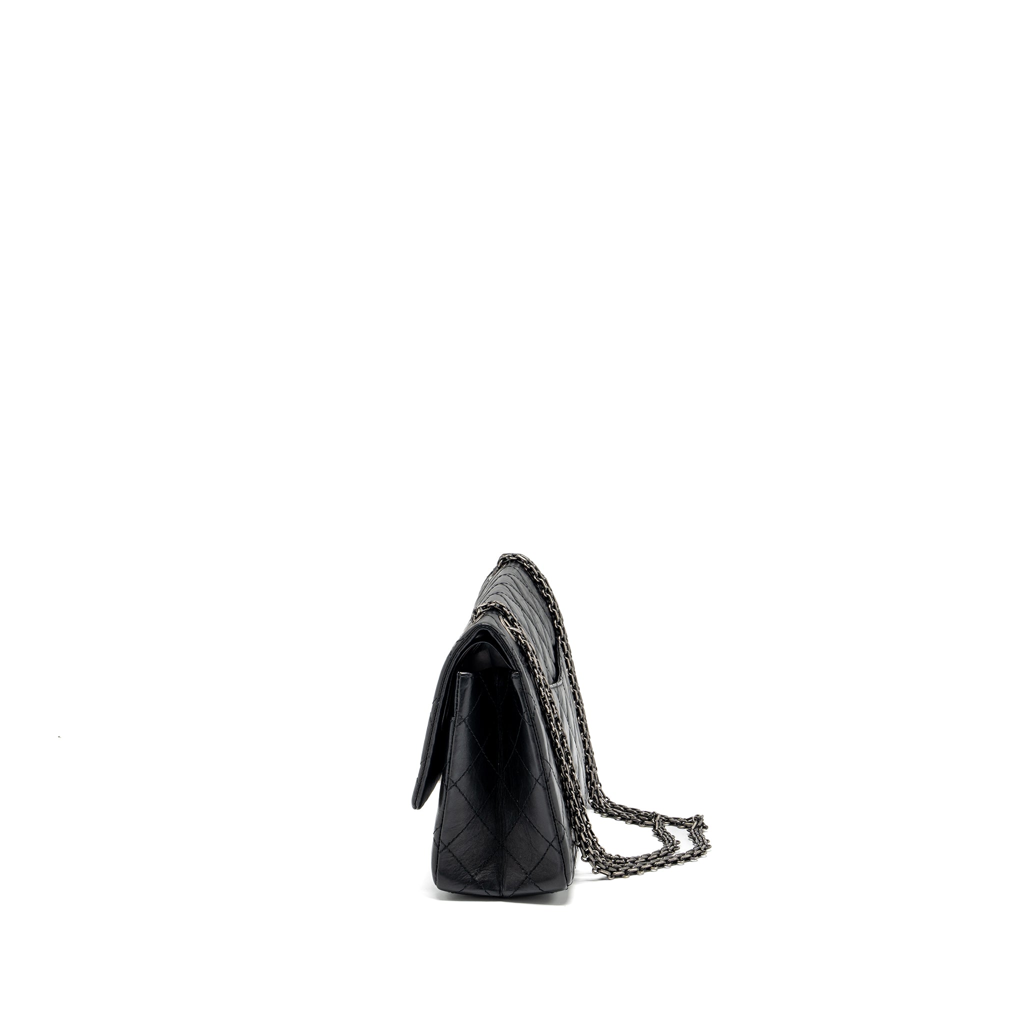 CHANEL LARGE 2.55 226 REISSUE DOUBLE FLAP BAG AGED CALFSKIN BLACK RUTHENIUM HARDWARE