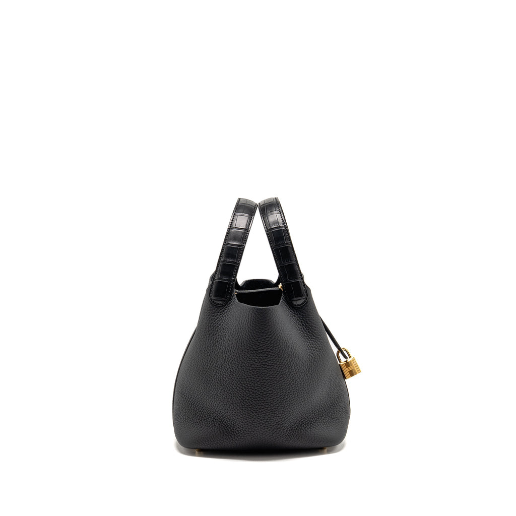 HERMES PICOTIN 18 TOUCH LOCK BAG CLEMENCE/ALLIGATOR MISSISSIPPIENSIS MAT BLACK GHW
