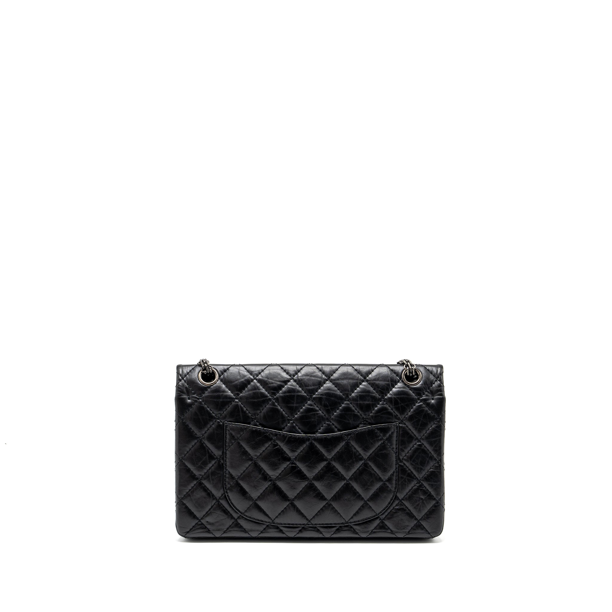 CHANEL LARGE 2.55 226 REISSUE DOUBLE FLAP BAG AGED CALFSKIN BLACK RUTHENIUM HARDWARE