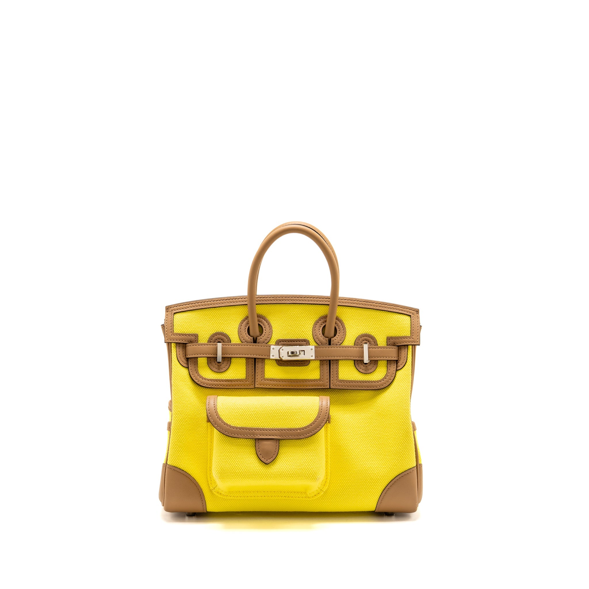 HERMES BIRKIN 25 CARGO TOILE GOELAND / SWIFT JAUNE CITRON / CHAI SHW