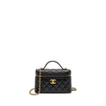 CHANEL TOP HANDLE VANITY BAG WITH CHAIN CAVIAR BLACK GHW (MICROCHIP)
