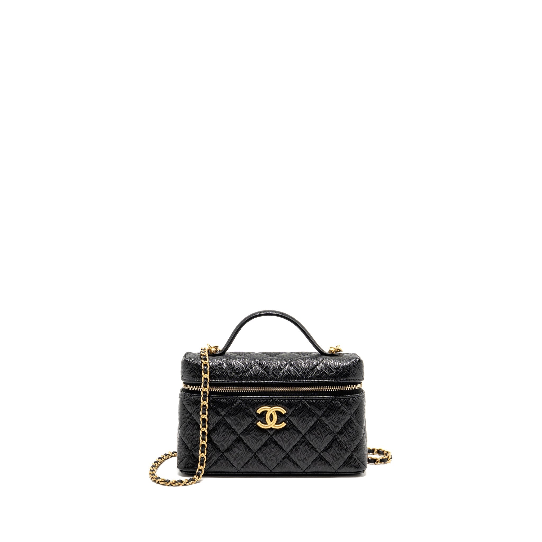 CHANEL TOP HANDLE VANITY BAG WITH CHAIN CAVIAR BLACK GHW (MICROCHIP)
