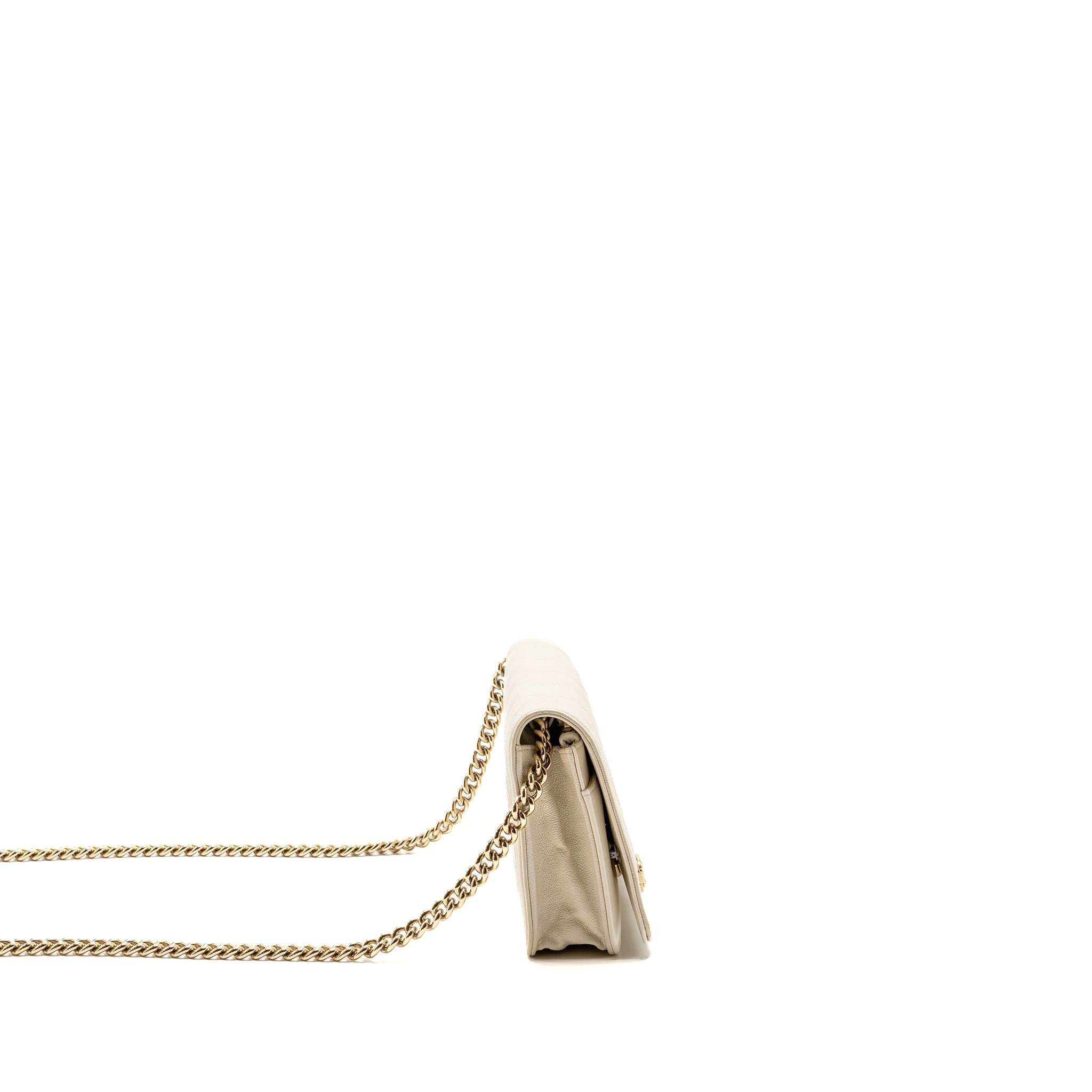 CHANEL BOY WALLET ON CHAIN CAVIAR WHITE LGHW