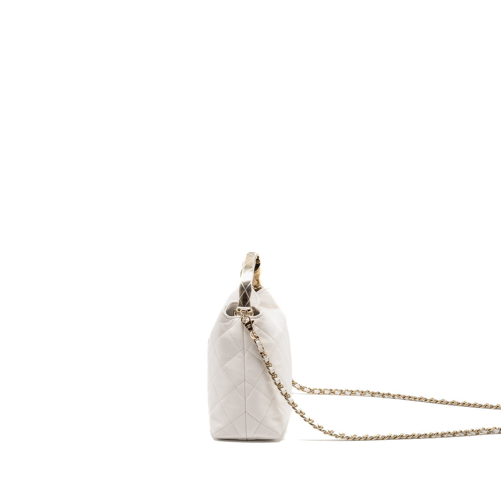 CHANEL 25S COCO CRUSH HANDLE BAG CAVIAR WHITE LGHW (MICROCHIP)