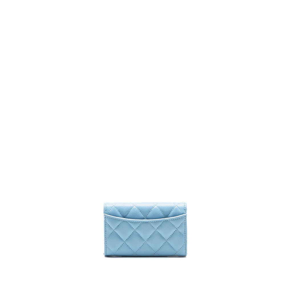 CHANEL CLASSIC FLAP CARD HOLDER CAVIAR BLUE LGHW (MICROCHIP)