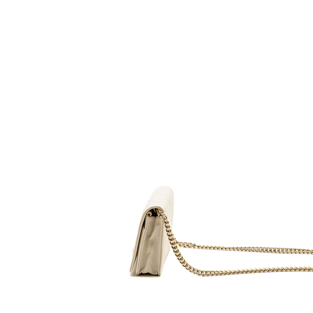 CHANEL BOY WALLET ON CHAIN CAVIAR WHITE LGHW