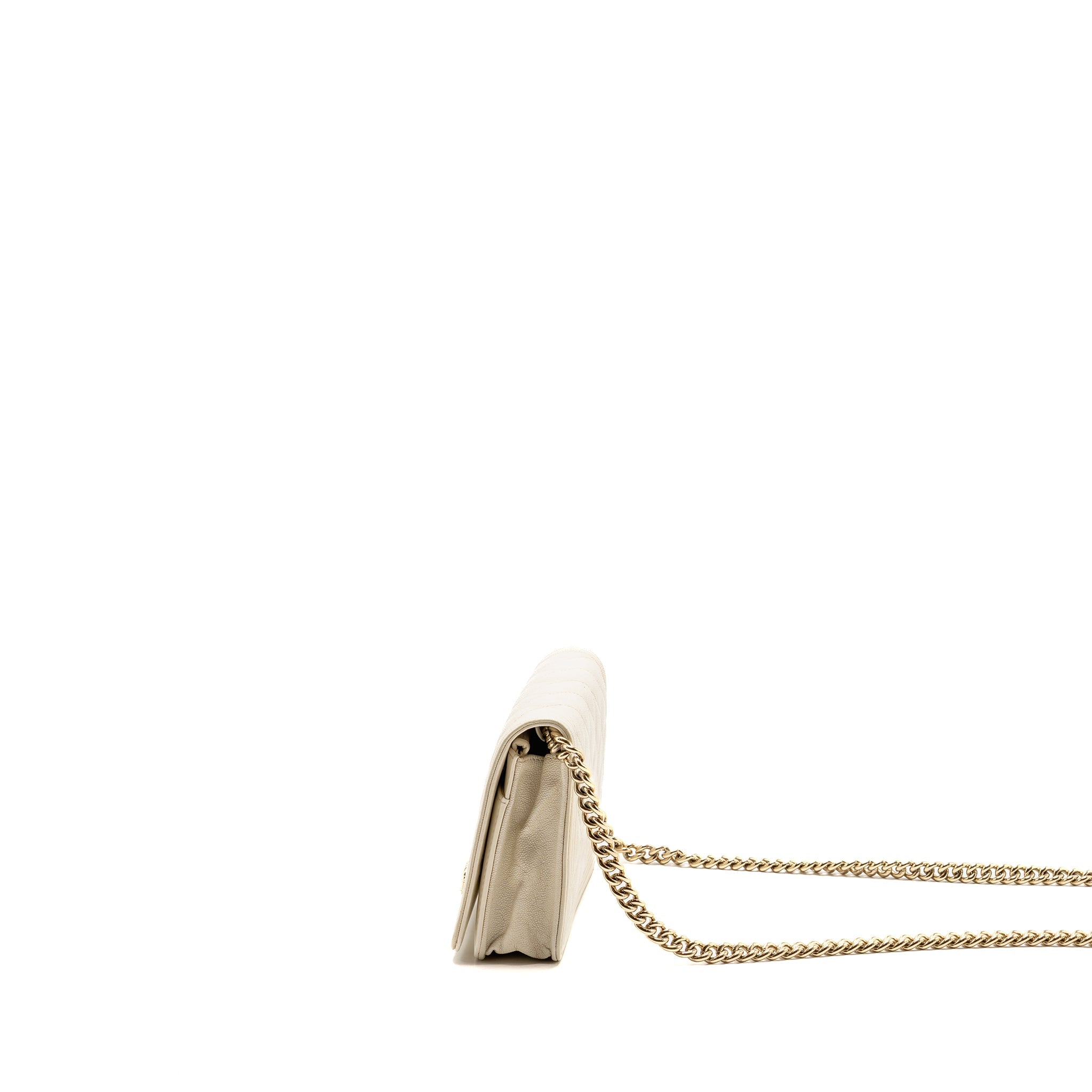 CHANEL BOY WALLET ON CHAIN CAVIAR WHITE LGHW