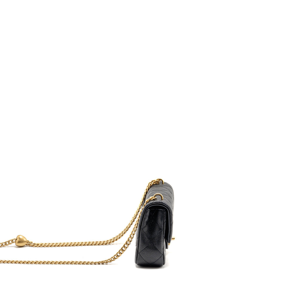 CHANEL COCO LOVE MINI FLAP BAG ADJUSTABLE CHAIN CAVIAR BLACK GHW (MICROCHIP)