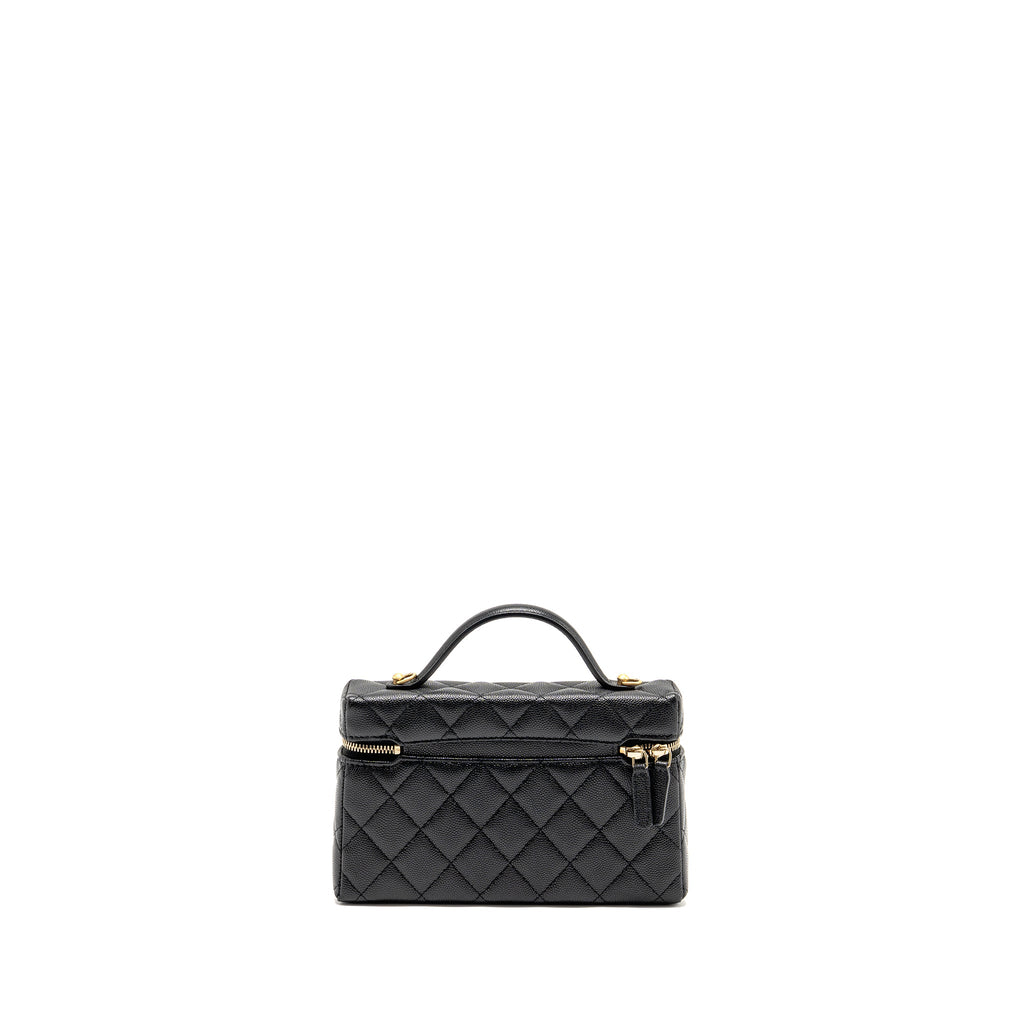 CHANEL TOP HANDLE VANITY BAG WITH CHAIN CAVIAR BLACK GHW (MICROCHIP)