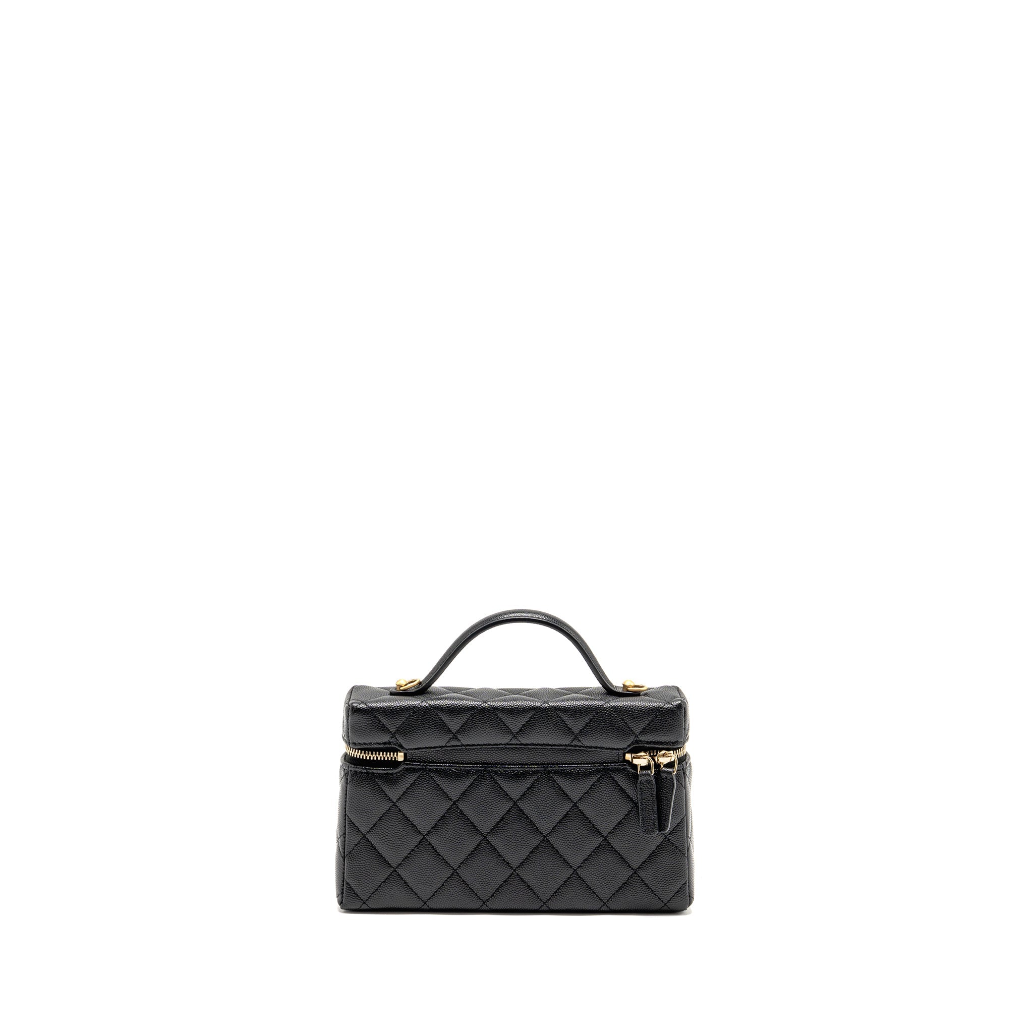 CHANEL TOP HANDLE VANITY BAG WITH CHAIN CAVIAR BLACK GHW (MICROCHIP)