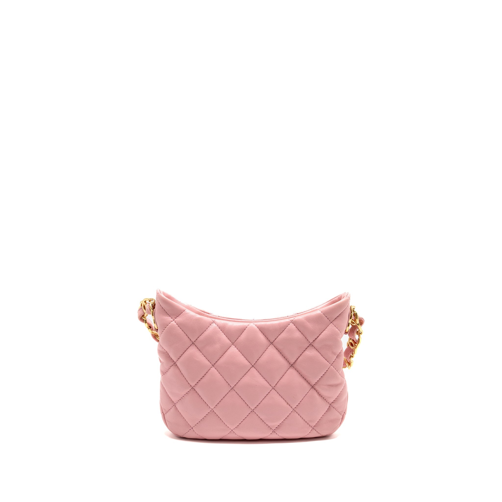 CHANEL 22K HOBO BAG WITH LOGO CHAIN LAMBSKIN PINK GHW (MICROCHIP)