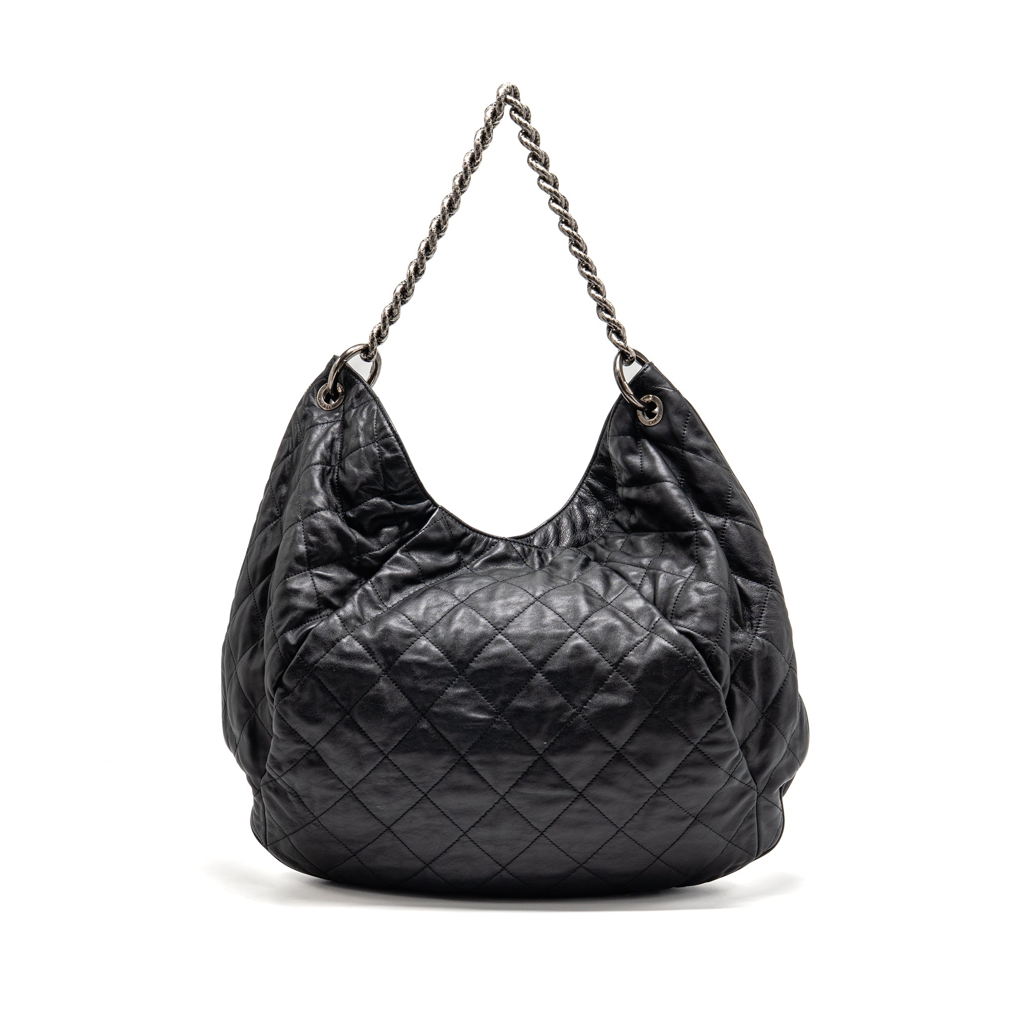 CHANEL COCO PLEATS HOBO BAG CALFSKIN BLACK RUTHENIUM HARDWARE