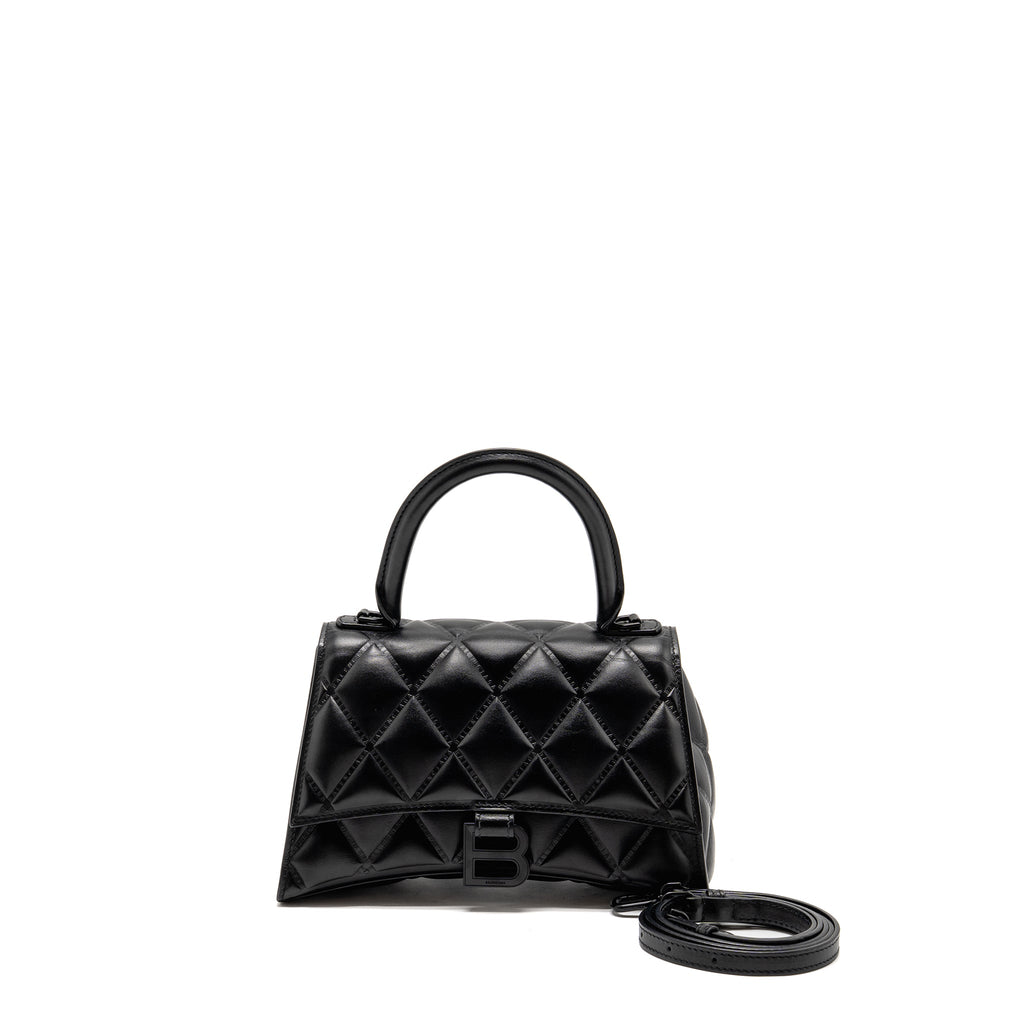 BALENCIAGA SMALL HOURGLASS BAG QUILTED CALFSKIN SO BLACK
