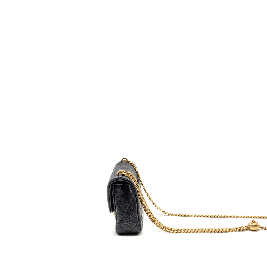 CHANEL COCO LOVE MINI FLAP BAG ADJUSTABLE CHAIN CAVIAR BLACK GHW (MICROCHIP)