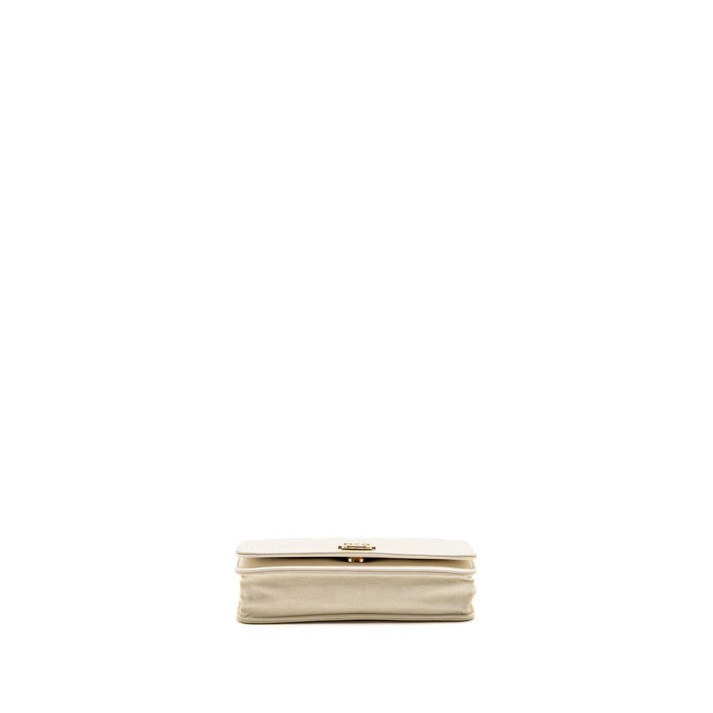 CHANEL BOY WALLET ON CHAIN CAVIAR WHITE LGHW