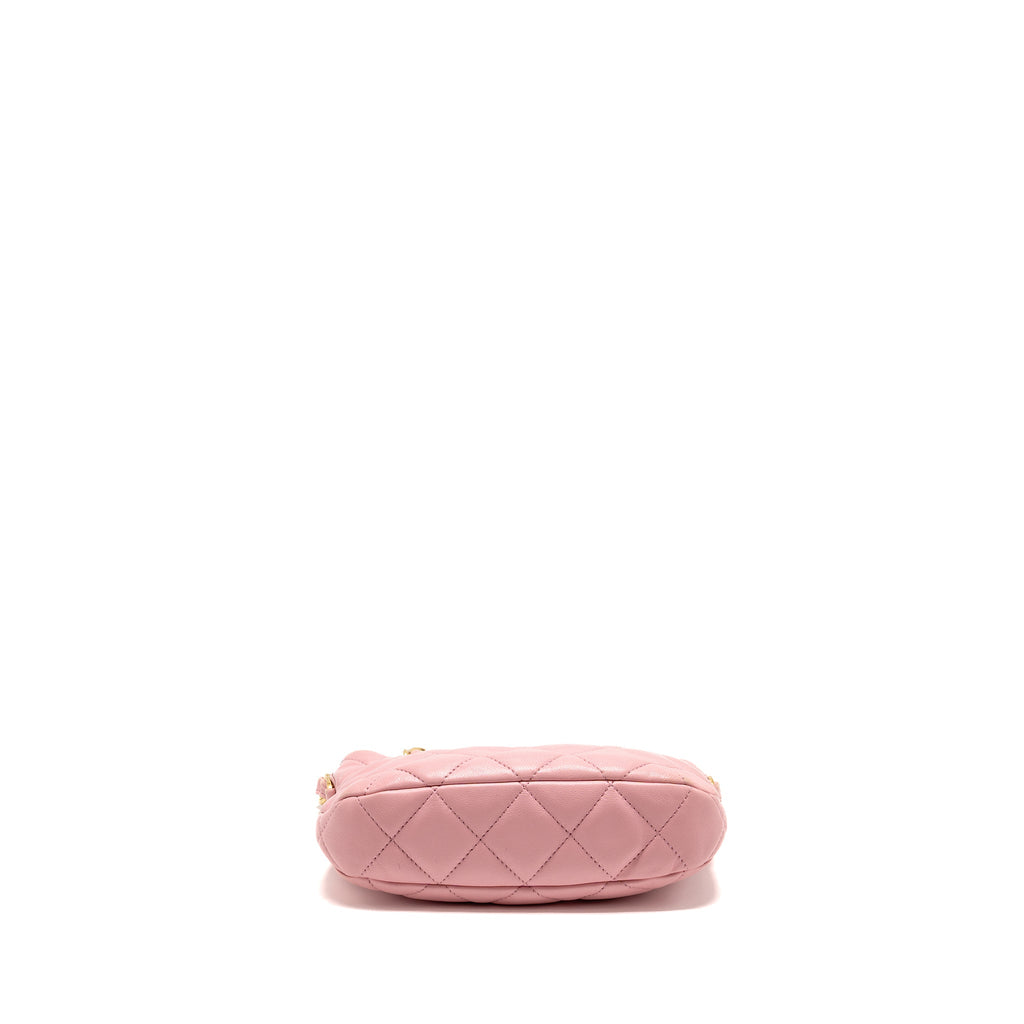 CHANEL 22K HOBO BAG WITH LOGO CHAIN LAMBSKIN PINK GHW (MICROCHIP)