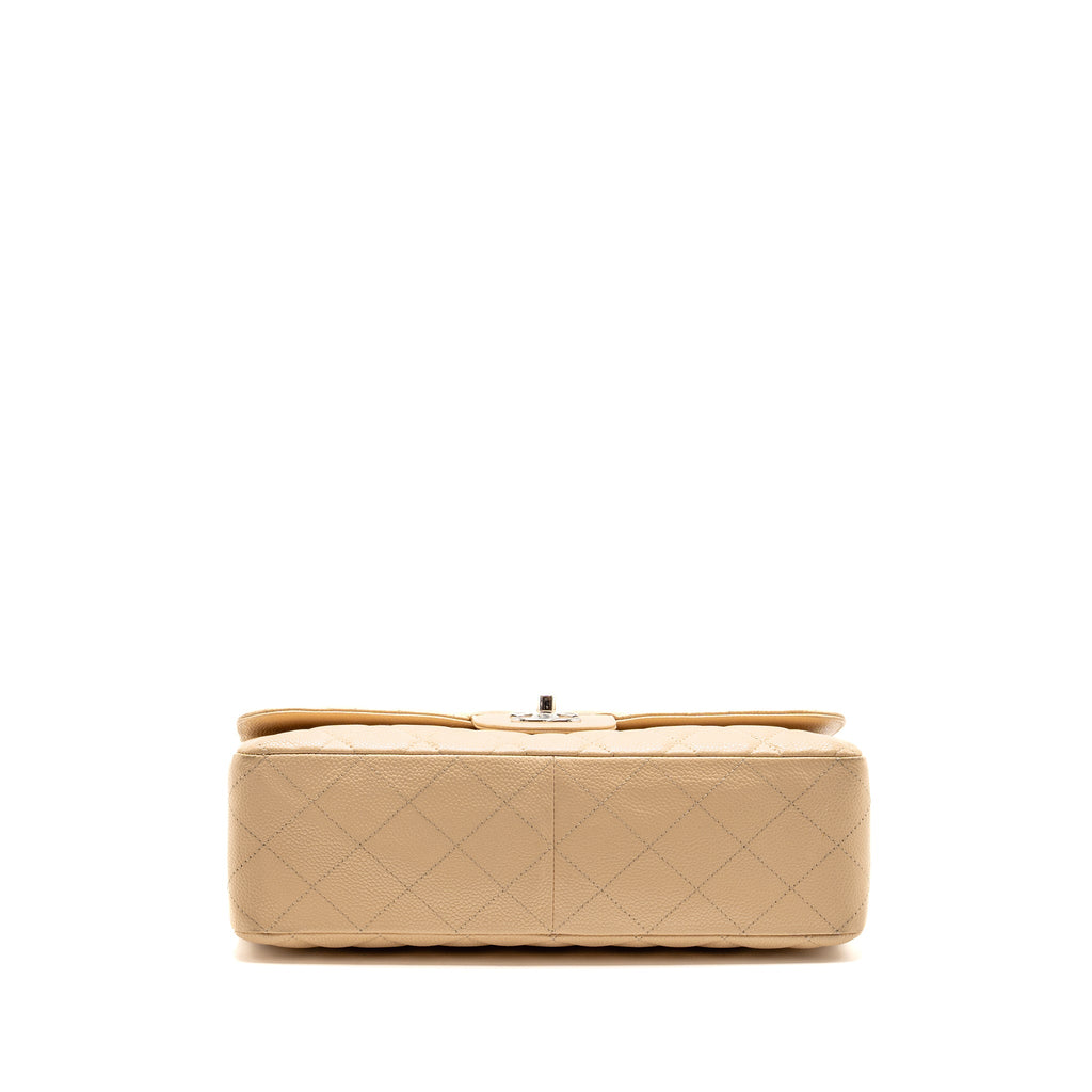 CHANEL JUMBO CLASSIC SINGLE FLAP BAG CAVIAR BEIGE SHW