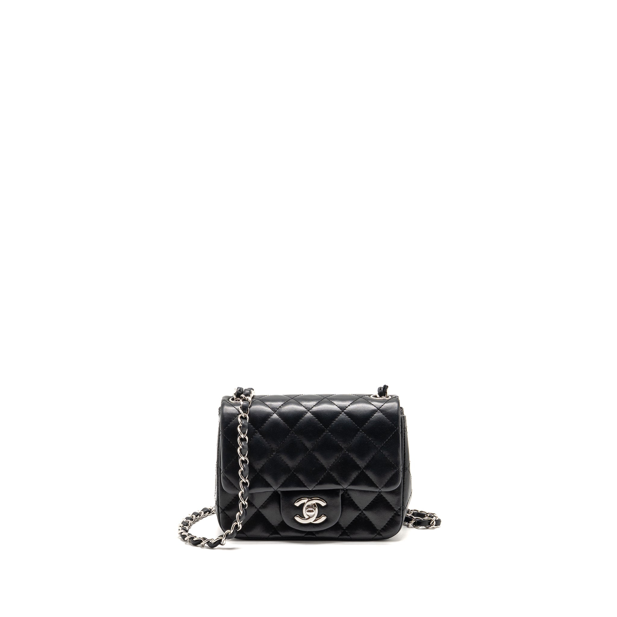 CHANEL CLASSIC MINI SQUARE FLAP BAG LAMBSKIN BLACK SHW