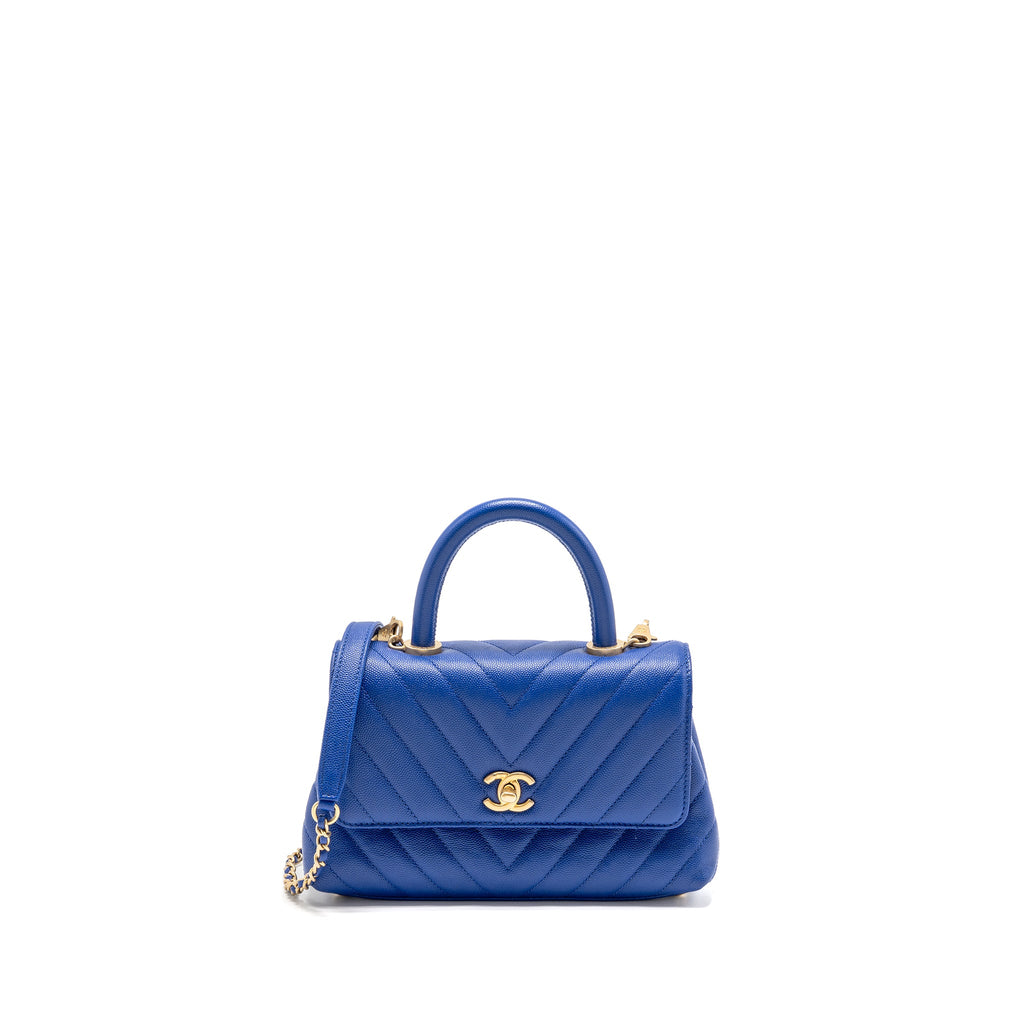 CHANEL SMALL COCO HANDLE CHEVRON CAVIAR BLUE GHW
