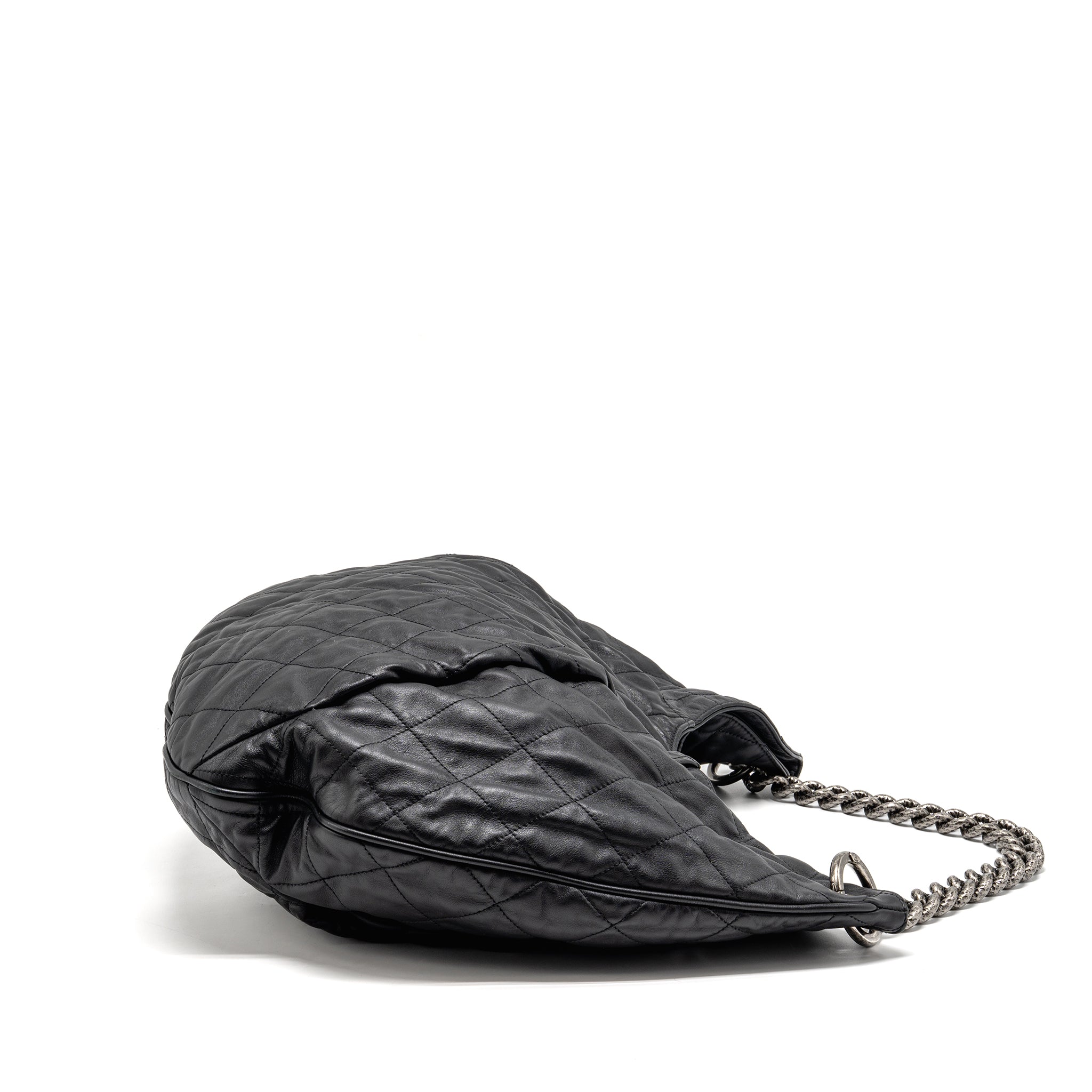 CHANEL COCO PLEATS HOBO BAG CALFSKIN BLACK RUTHENIUM HARDWARE