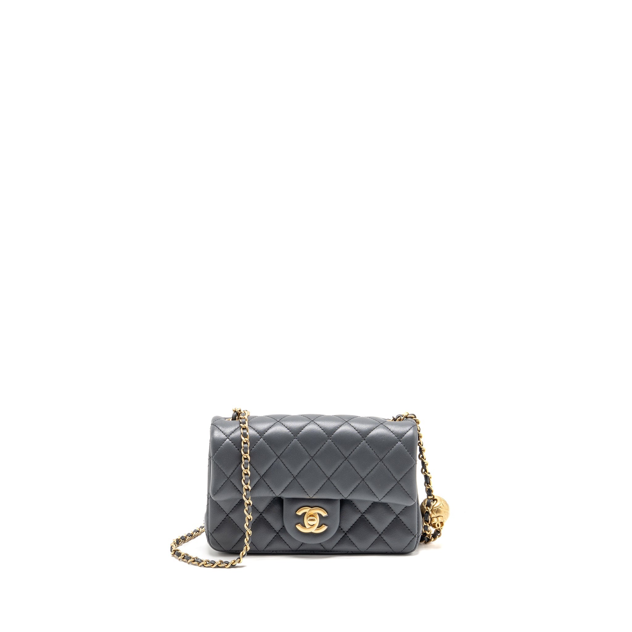 CHANEL 23K PEARL CRUSH MINI RECTANGULAR FLAP BAG DARK GREY GHW (MICROCHIP)