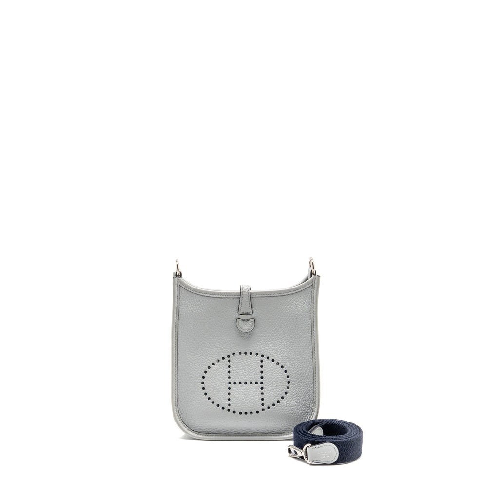HERMES MINI EVELYN CLEMENCE BLEU PALE/BLEU INDIGO SHW