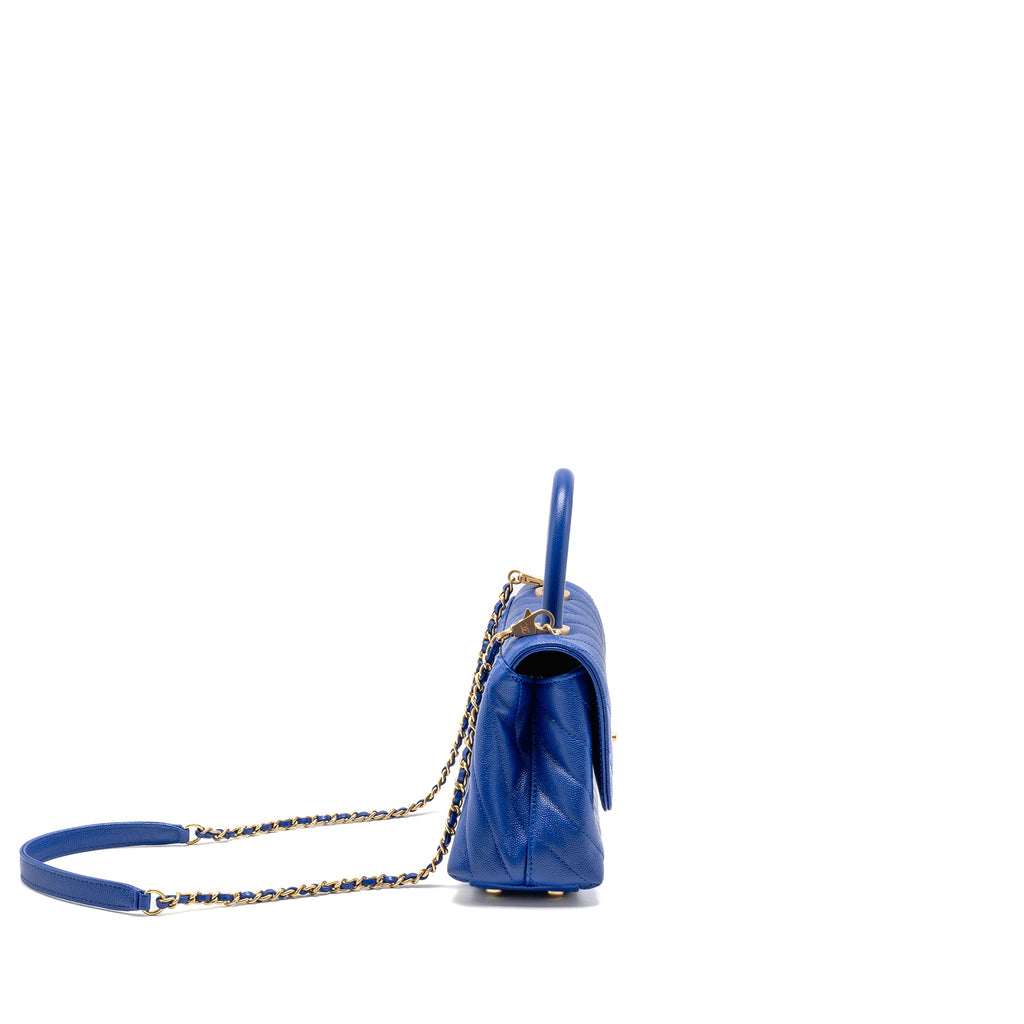 CHANEL SMALL COCO HANDLE CHEVRON CAVIAR BLUE GHW