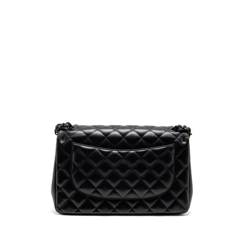 CHANEL JUMBO CLASSIC DOUBLE FLAP BAG LAMBSKIN SO BLACK
