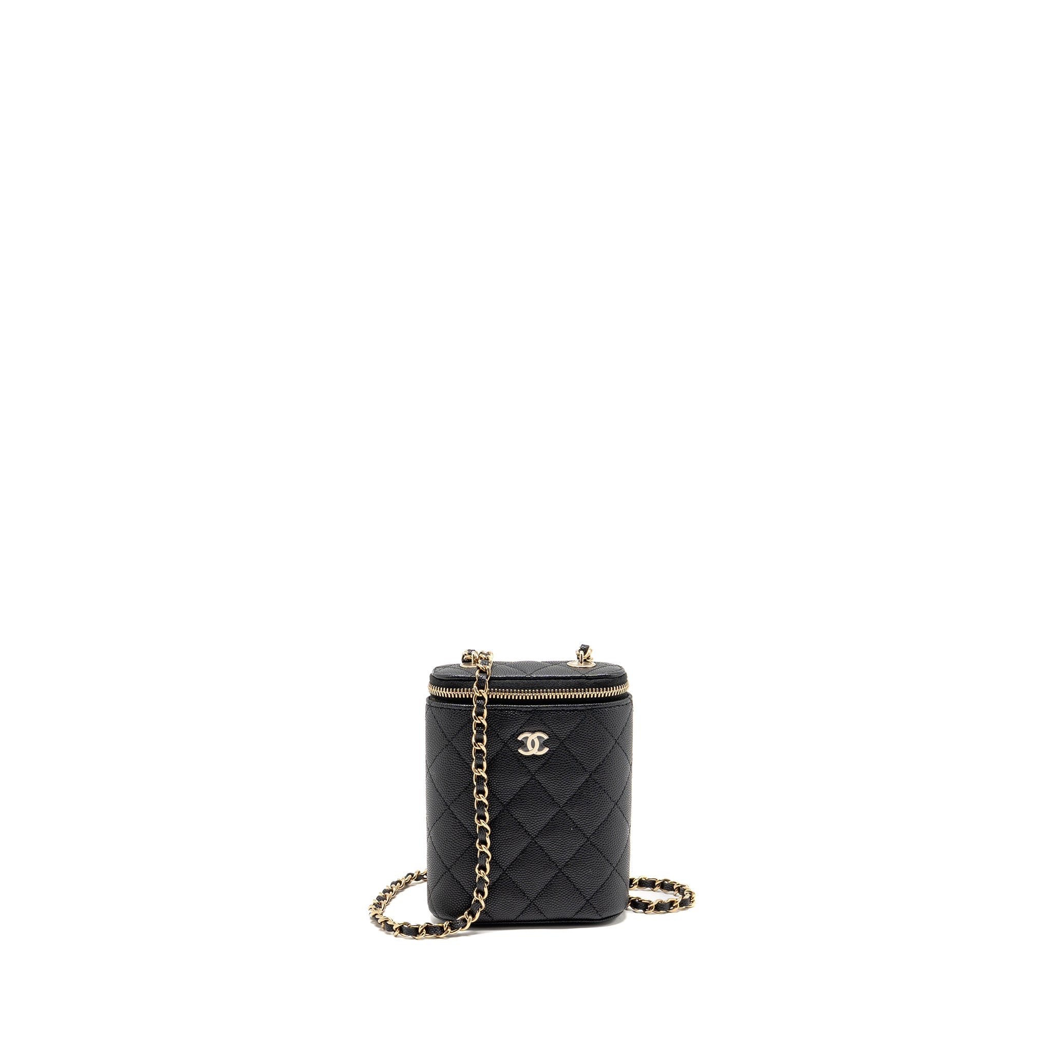 CHANEL MINI VANITY CASE WITH CHAIN CAVIAR BLACK LGHW(MICROCHIP)