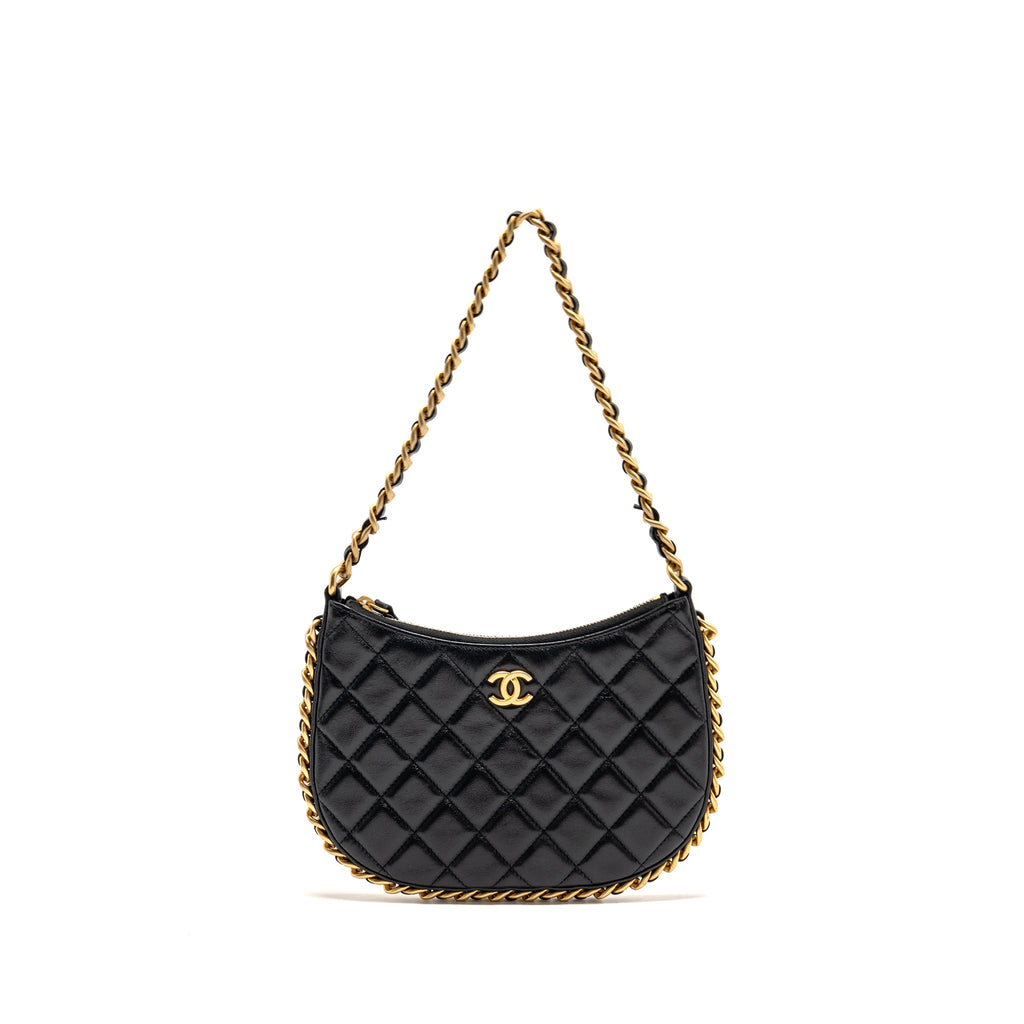 CHANEL 23B ROUND HOBO SHOULDER BAG LAMBSKIN BLACK GHW (MICROCHIP)