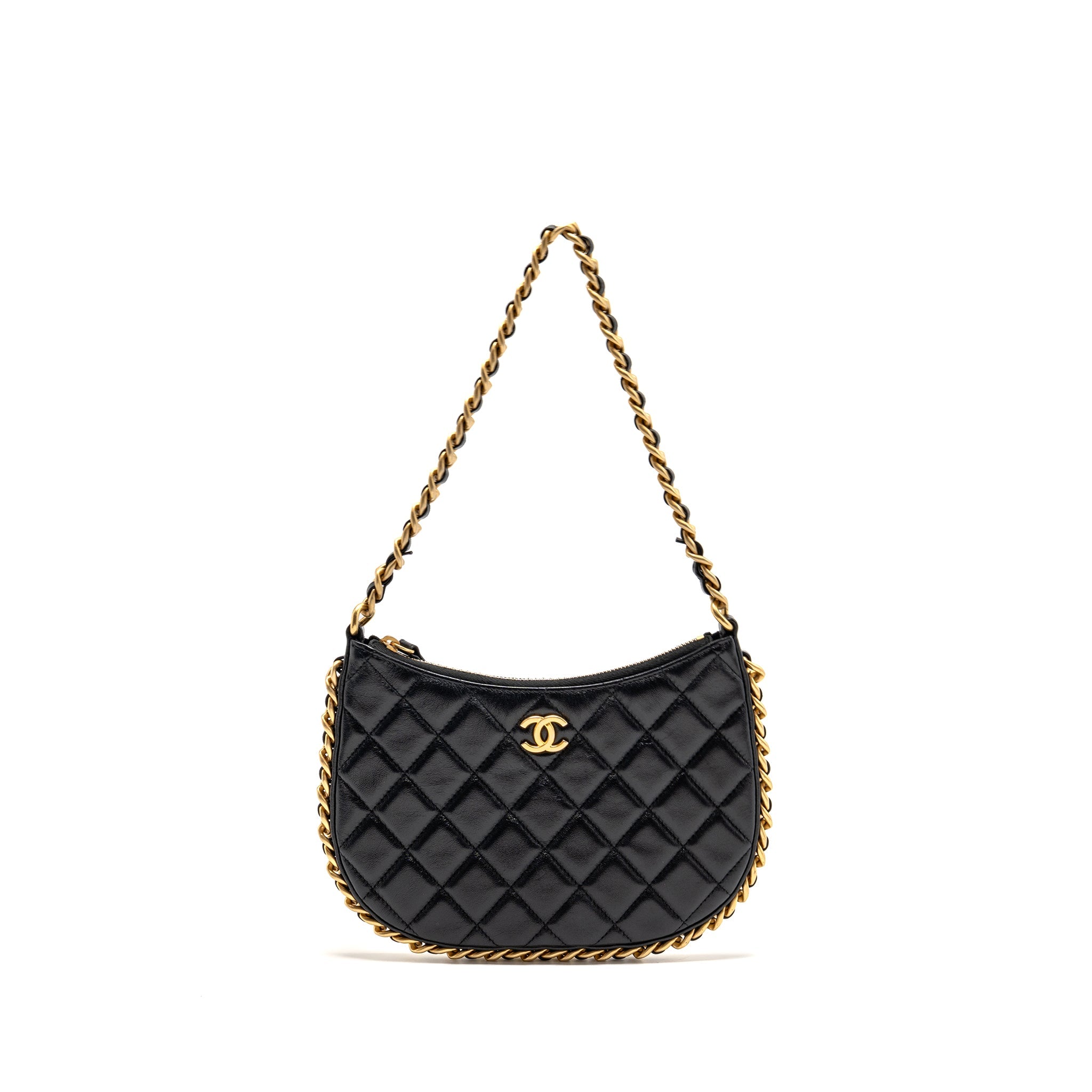 CHANEL 23B ROUND HOBO SHOULDER BAG LAMBSKIN BLACK GHW (MICROCHIP)