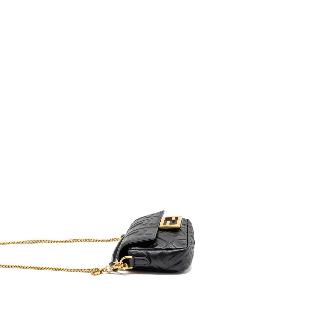 FENDI MINI BAGUETTE BAG FF MOTIF LAMBSKIN BLACK GHW