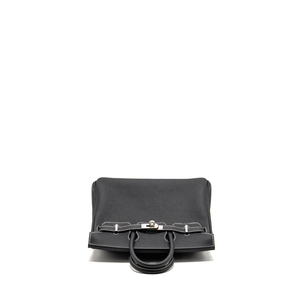 HERMES BIRKIN 25 SPECIAL ORDER TOGO BLACK/WHITE STITCHING BRUSHED SHW